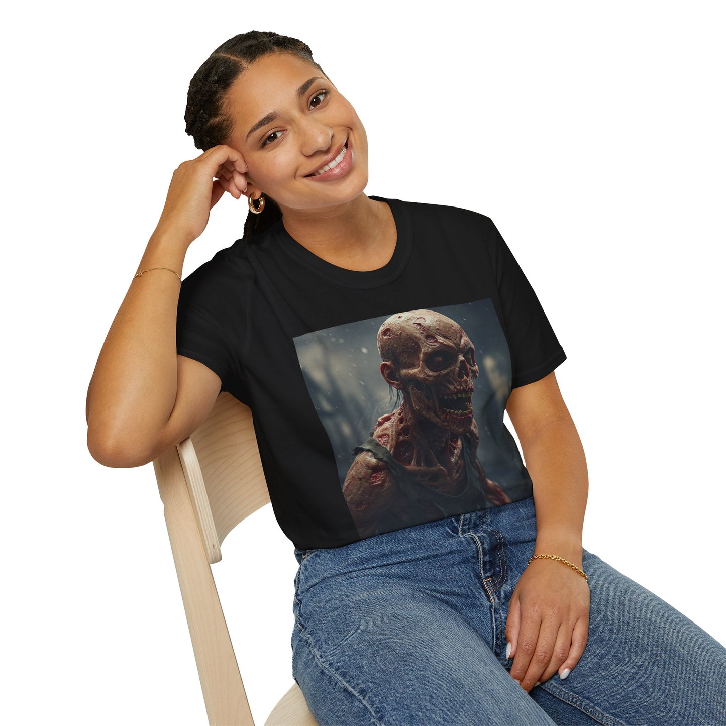 Unisex Softstyle T-Shirt with Creepy Skeleton Design - Perfect for Halloween and Horror Fans