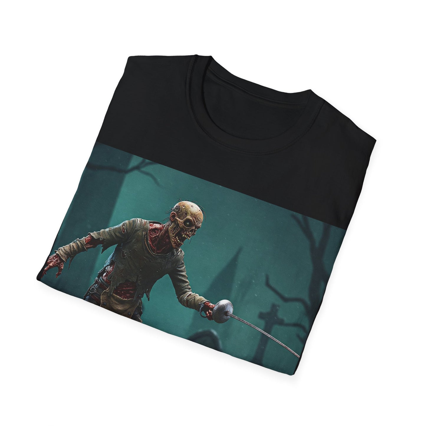 UK - Zombie Swordsman Unisex Softstyle T-Shirt - Perfect for Halloween & Horror Fans