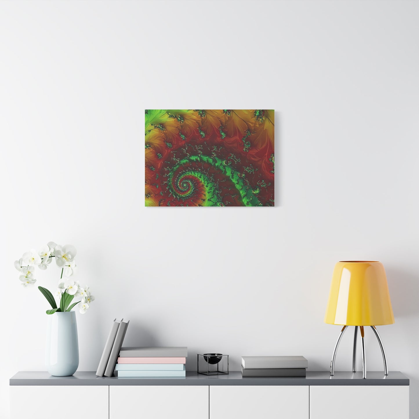 Vibrant Fractal Art Canvas - Green and Red Abstract Wall Decor