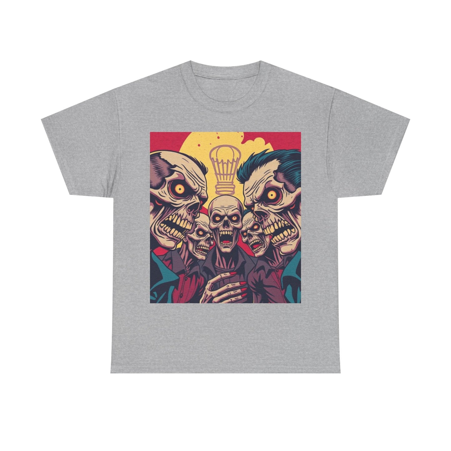 UK - Graphic Unisex Heavy Cotton Tee - Skull & Zombie Design, Perfect for Halloween and Horror Fans