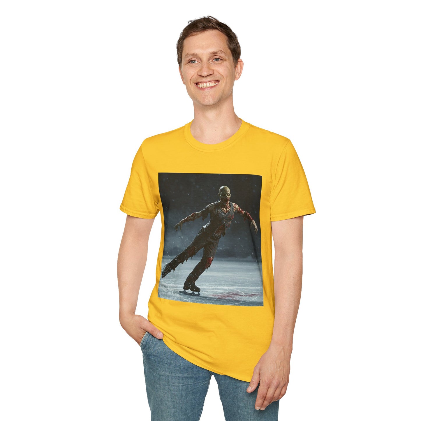 Chilling Thriller Unisex Softstyle T-Shirt - Ice Skating Horror Design