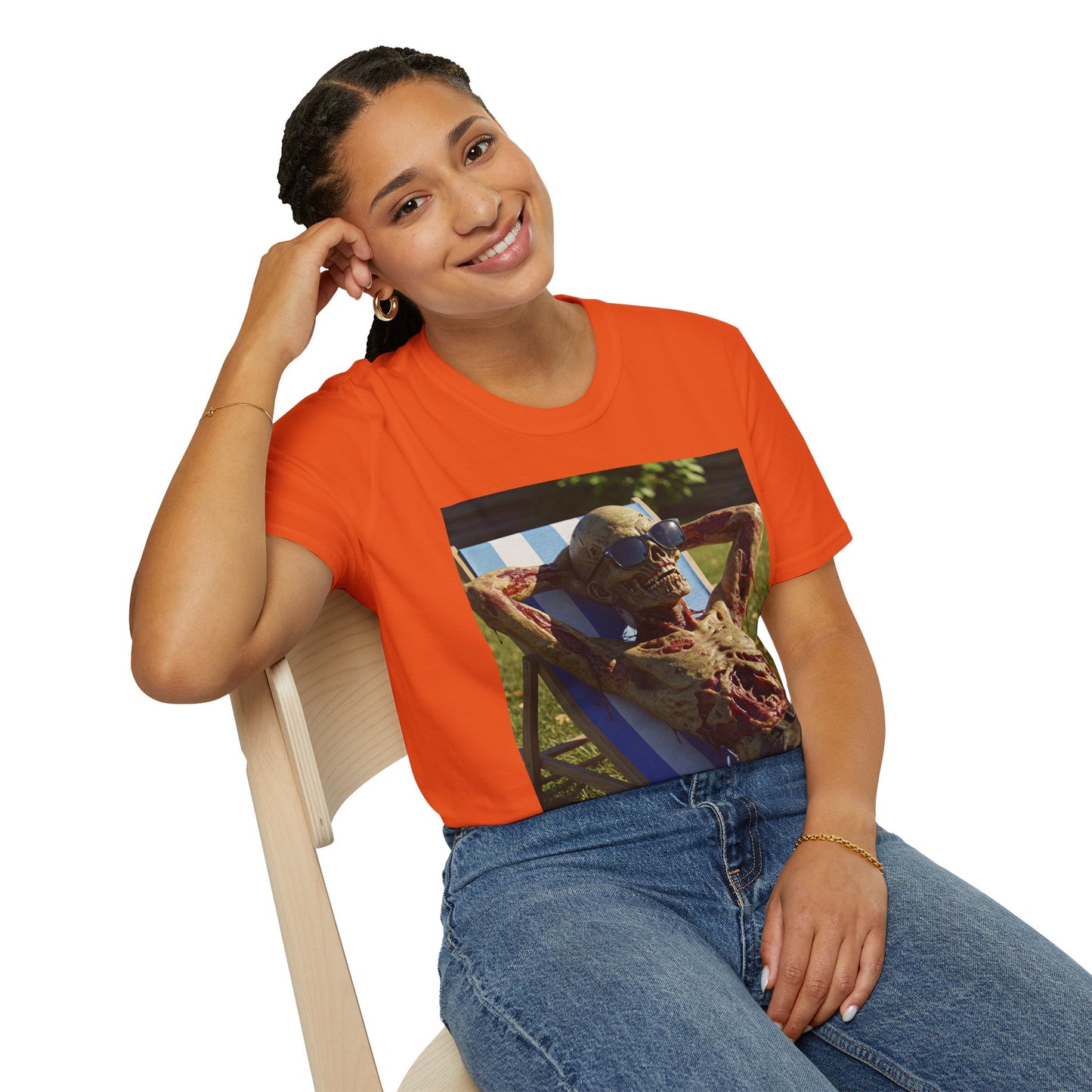 Chillin' Skeleton Unisex Softstyle T-Shirt - Casual Halloween Vibe