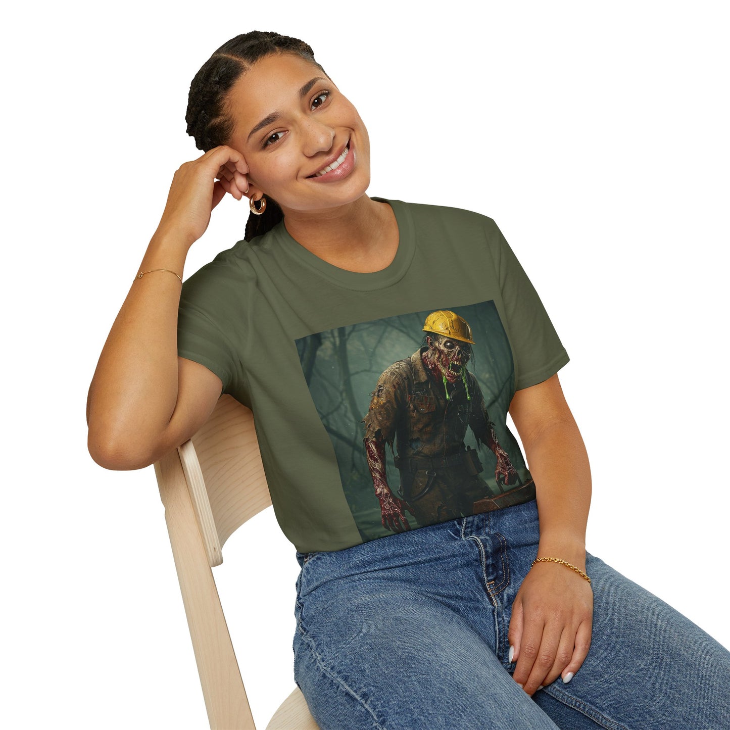 Zombie Construction Worker Unisex Softstyle T-Shirt | Spooky Halloween Apparel