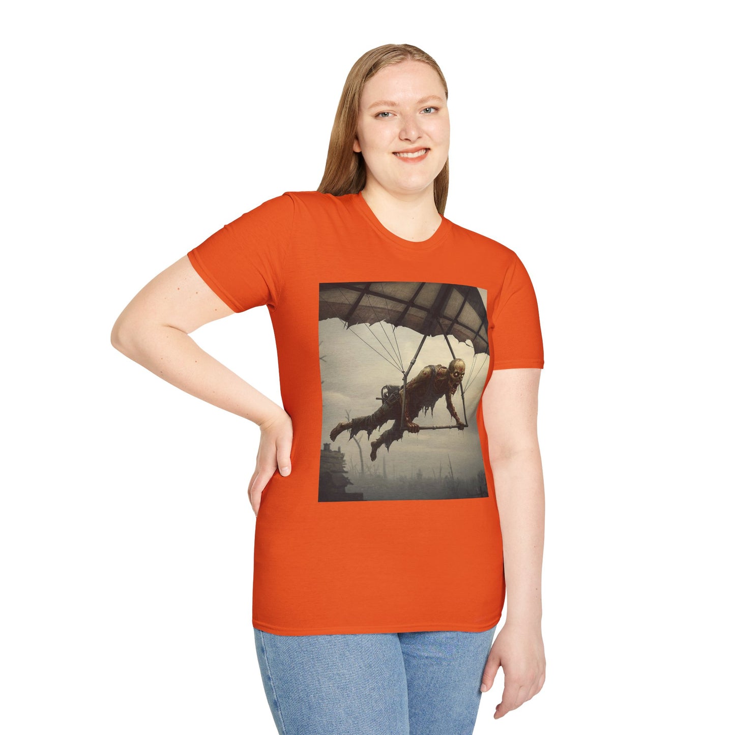 Zombie Parachute Unisex Softstyle T-Shirt - Perfect for Halloween and Horror Fans