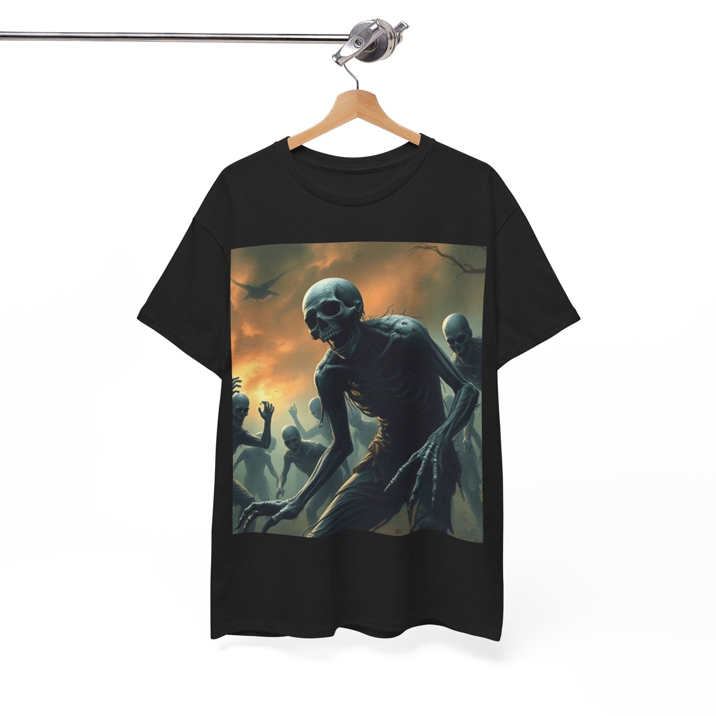 UK - Unisex Heavy Cotton Tee - Eerie Skeleton Design for Halloween Enthusiasts