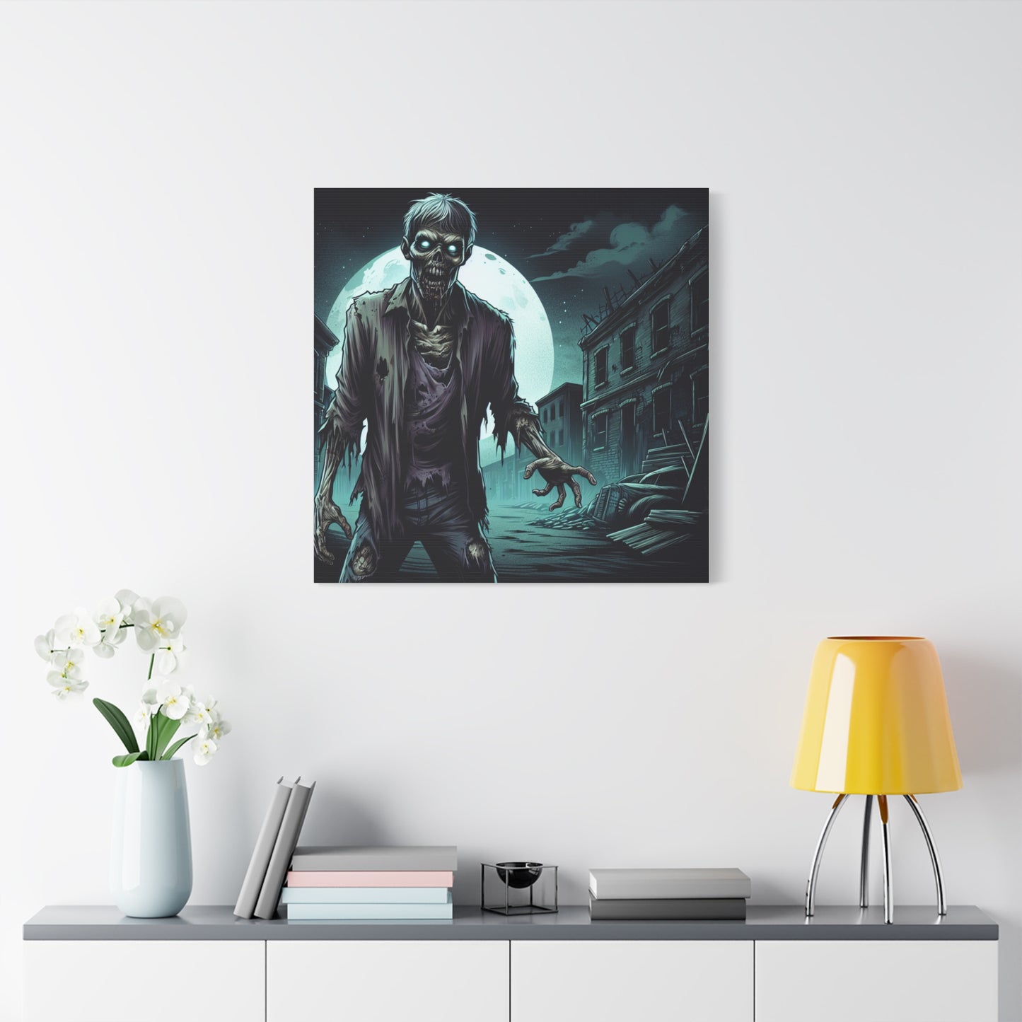 Zombie Moon Canvas Wall Art - Horror Decor for Halloween