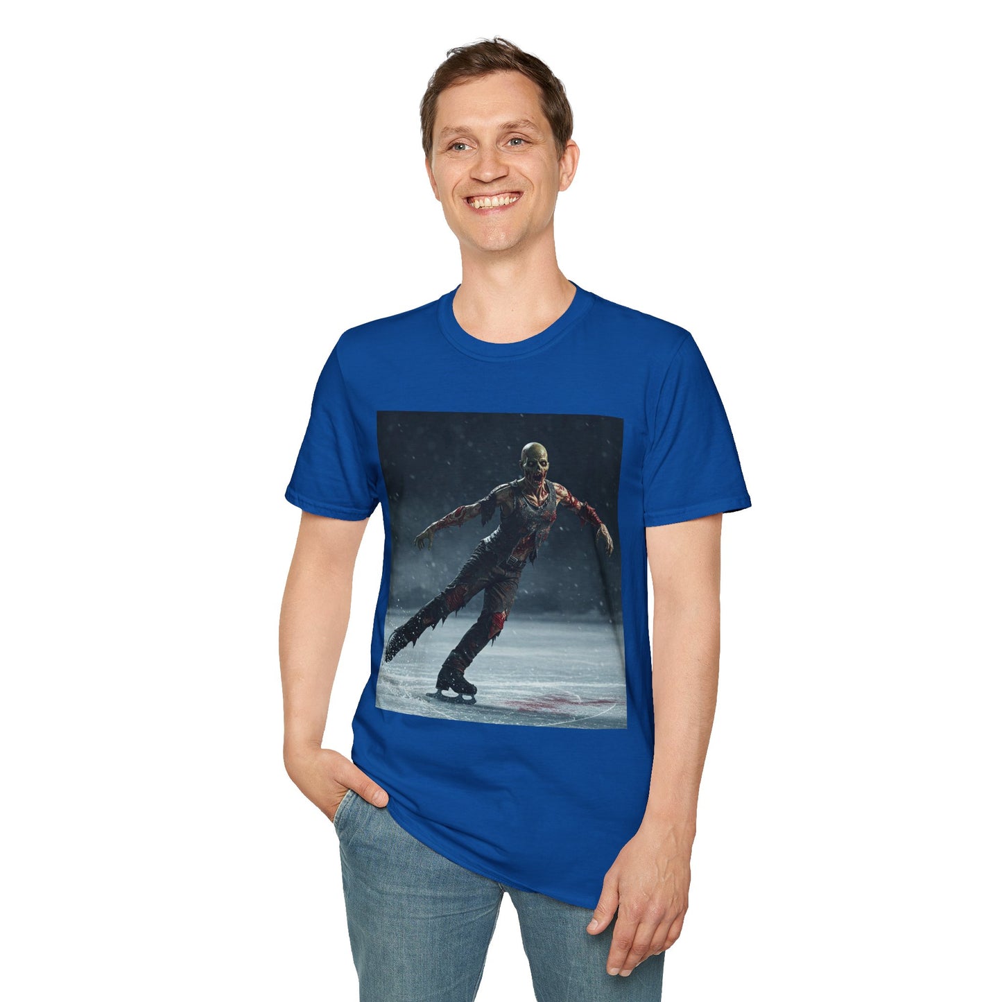 Chilling Thriller Unisex Softstyle T-Shirt - Ice Skating Horror Design
