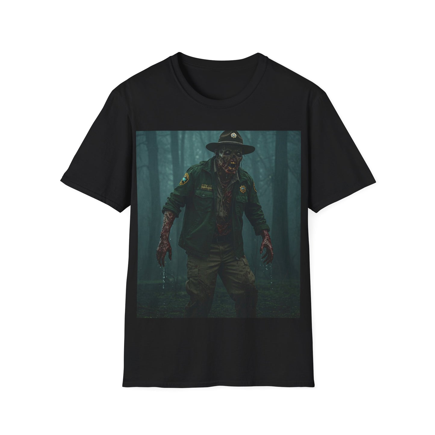 UK - Creepy Forest Ranger Unisex Softstyle T-Shirt - Perfect for Halloween & Horror Fans