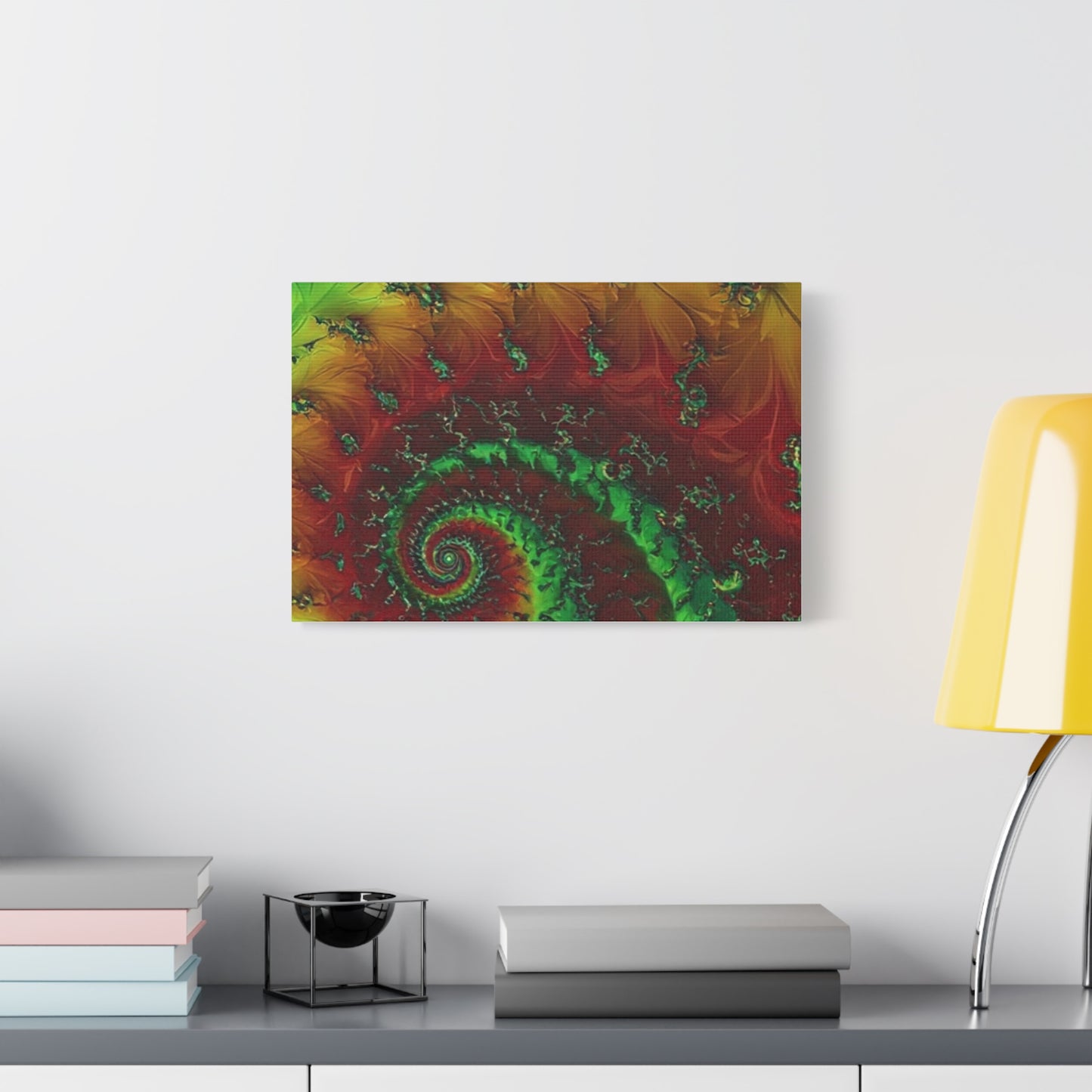 Vibrant Fractal Art Canvas - Green and Red Abstract Wall Decor