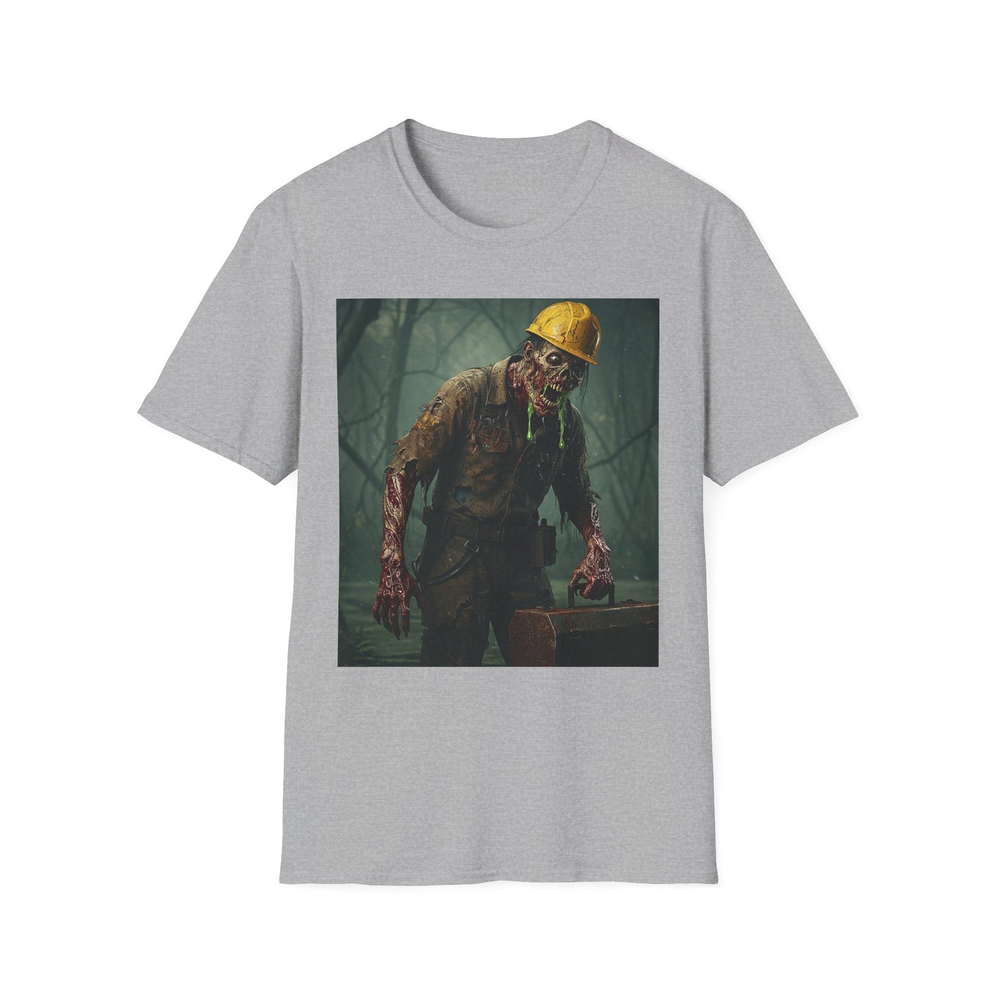 Zombie Construction Worker Unisex Softstyle T-Shirt | Spooky Halloween Apparel