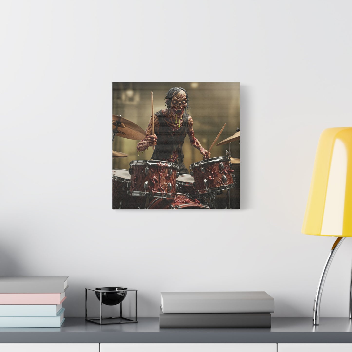 Zombie Drummer Canvas Wall Art - Spooky Horror Decor for Music Lovers