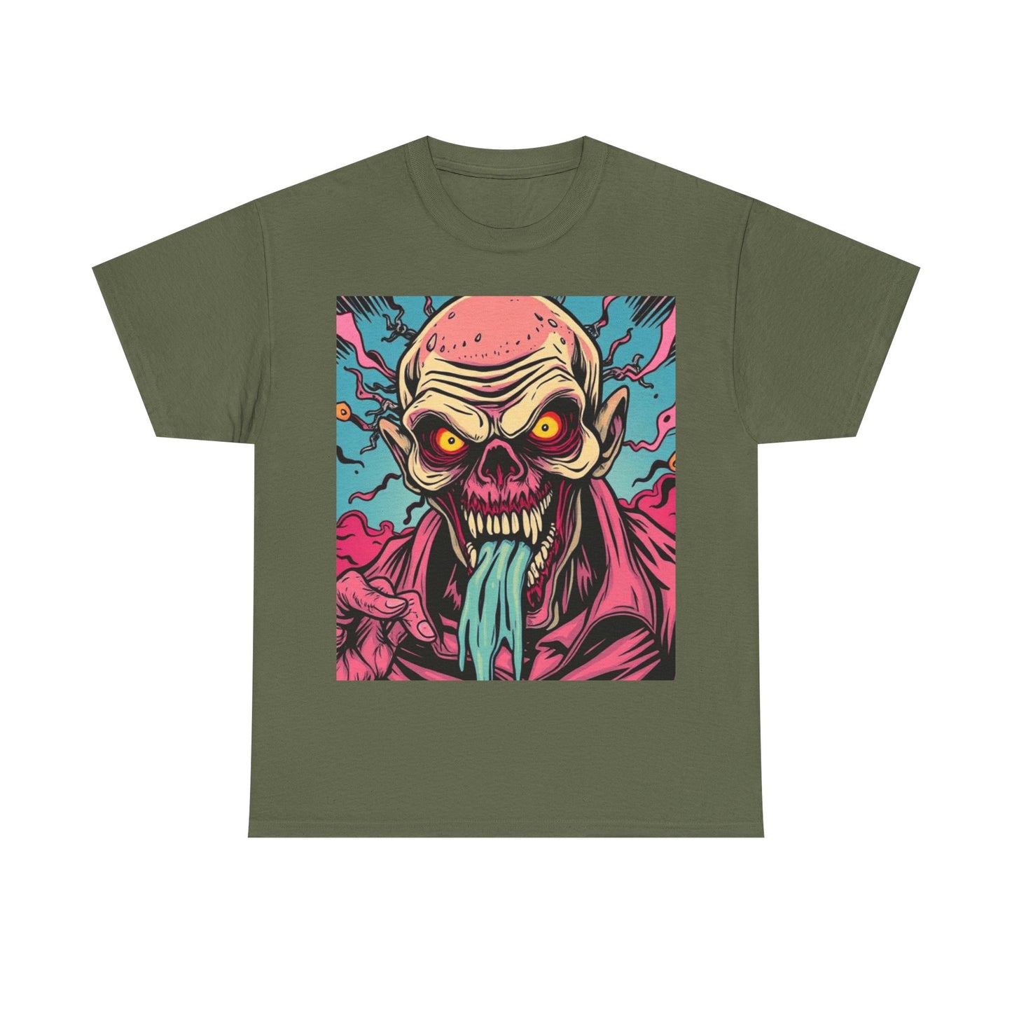 UK - Unisex Heavy Cotton Tee - Retro Zombie Design Graphic Tee for Halloween and Casual Wear