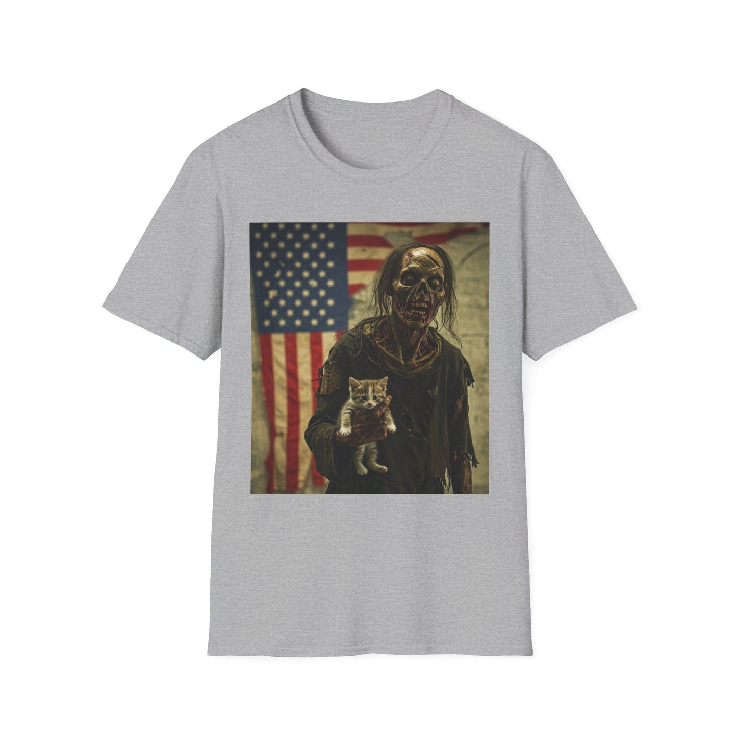 Zombie Cat Lover Apocalyptic Portrait Tee, bold, decaying zombie graphic