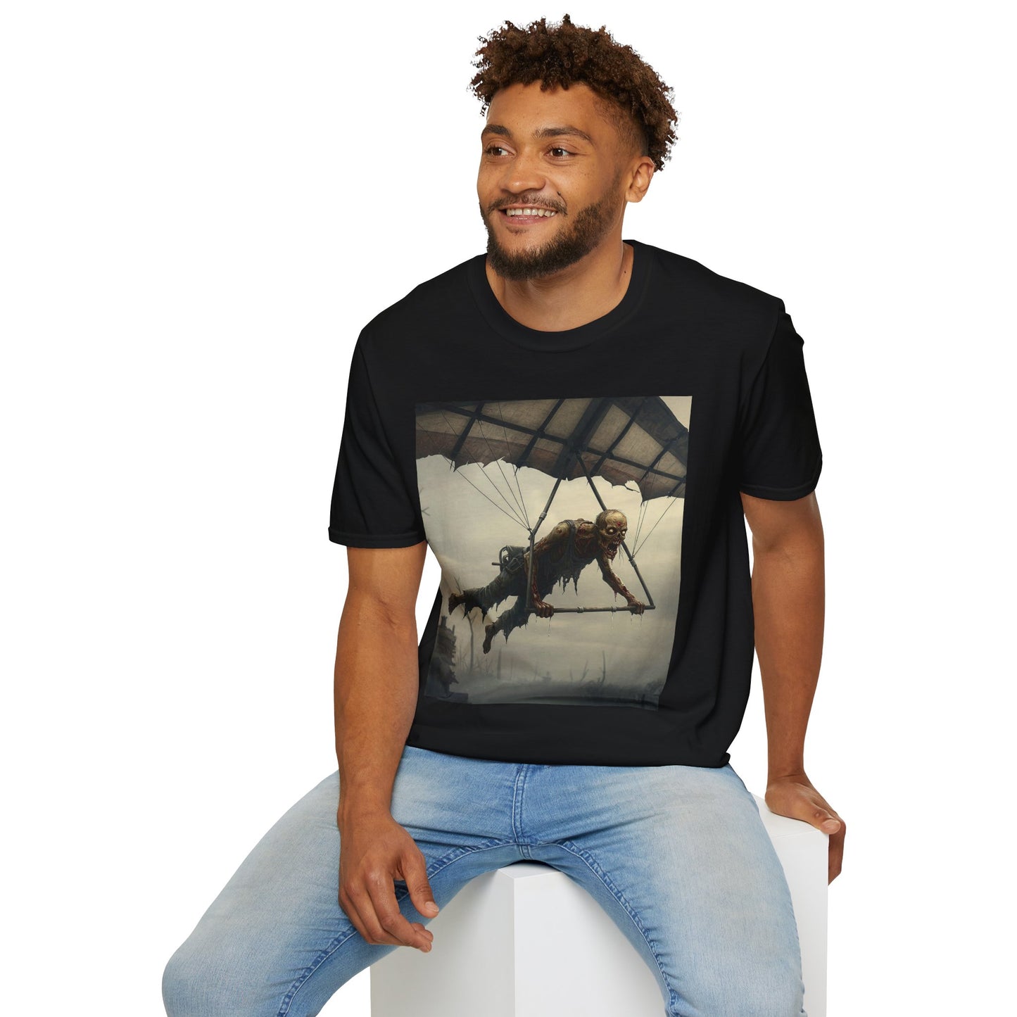 Zombie Parachute Unisex Softstyle T-Shirt - Perfect for Halloween and Horror Fans
