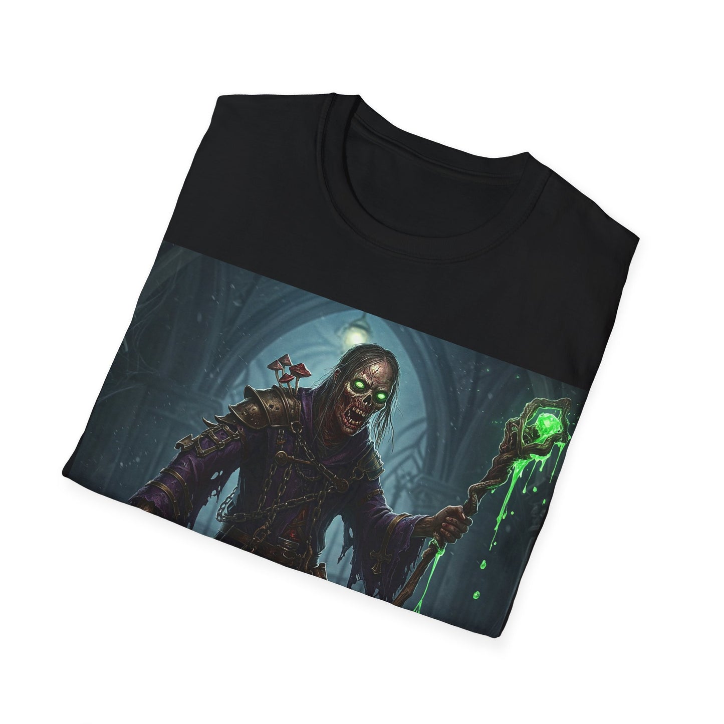 UK - Spooky Sorcerer Apocalyptic Portrait Tee, bold, decaying zombie graphic