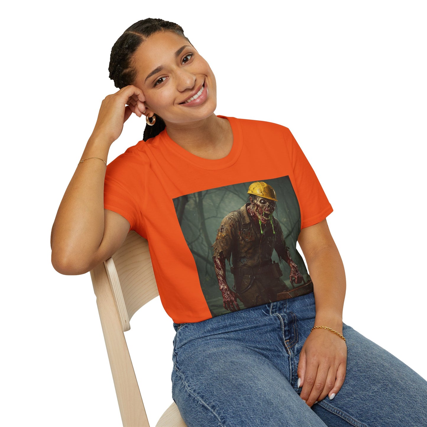 Zombie Construction Worker Unisex Softstyle T-Shirt | Spooky Halloween Apparel
