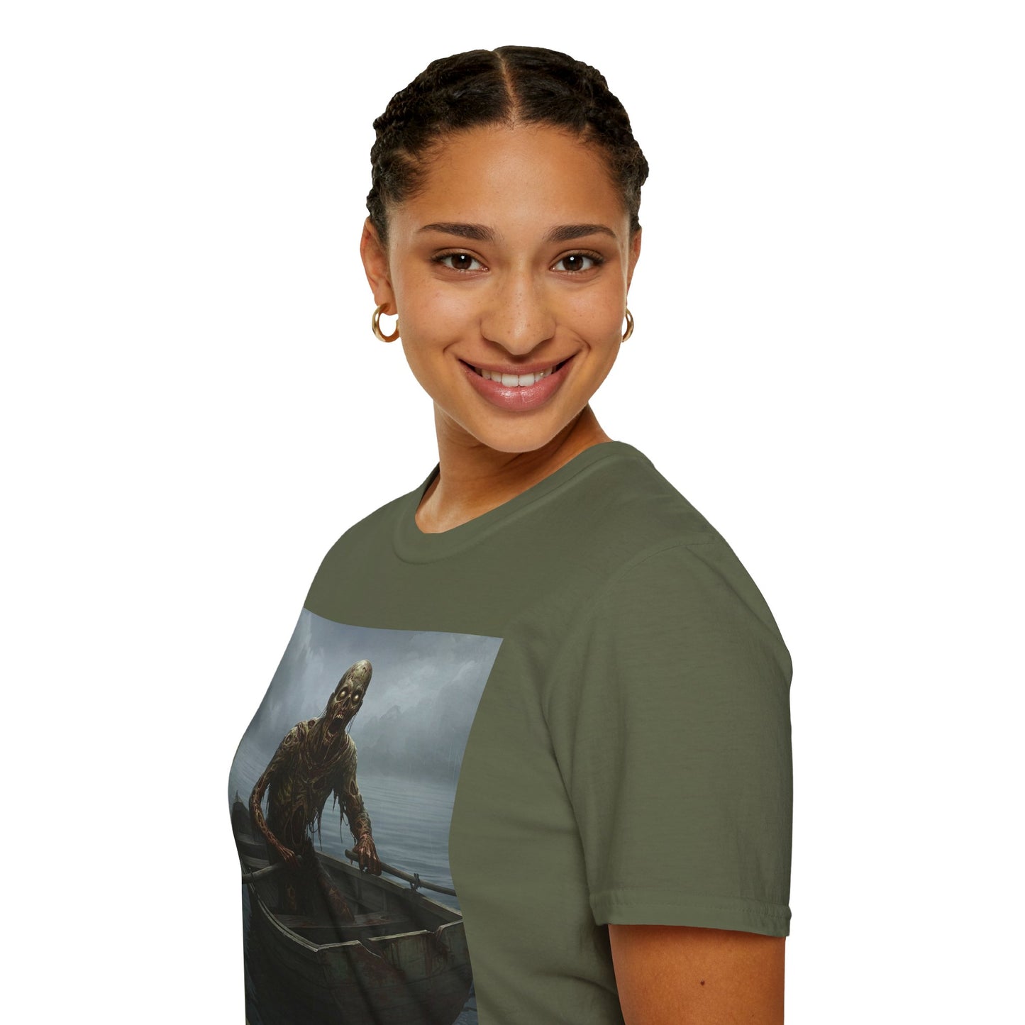 Zombie Rowboat Unisex Softstyle T-Shirt - Spooky Graphic Tee for Halloween Fans