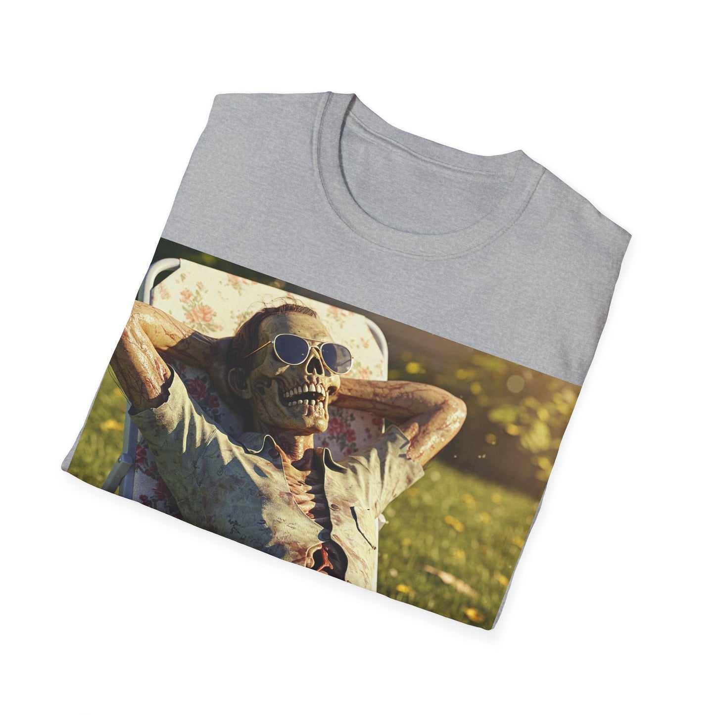 UK - Relaxing Skeleton Unisex Softstyle T-Shirt - Perfect for Halloween and Everyday Wear