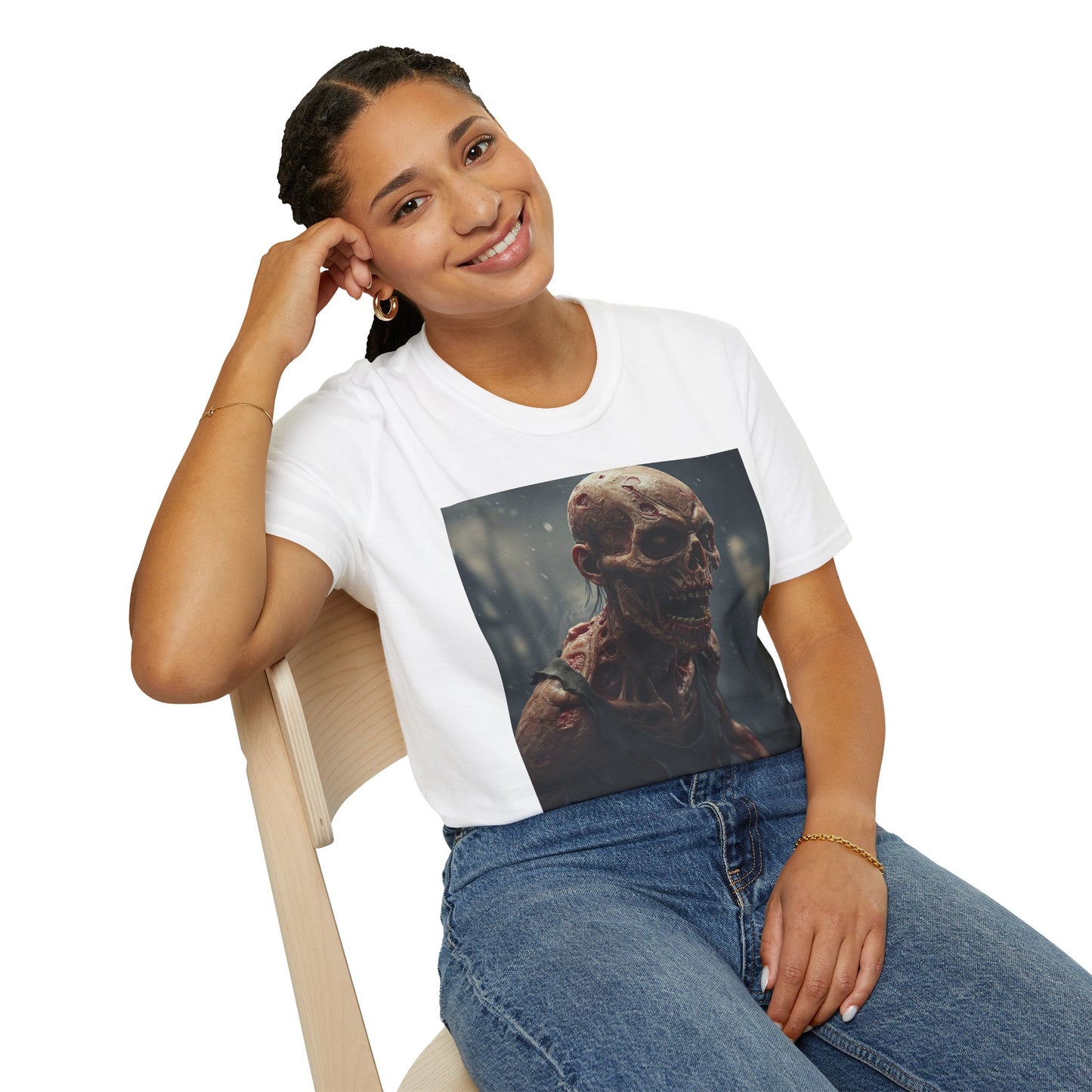 Unisex Softstyle T-Shirt with Creepy Skeleton Design - Perfect for Halloween and Horror Fans