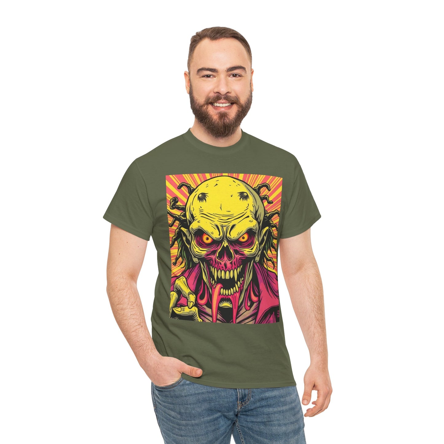 Unisex Heavy Cotton Tee - Spooky Skeleton Design for Halloween