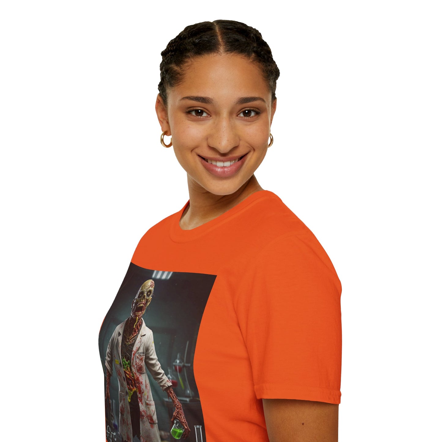 Zombie Scientist Unisex Softstyle T-Shirt - Perfect for Halloween and Horror Fans