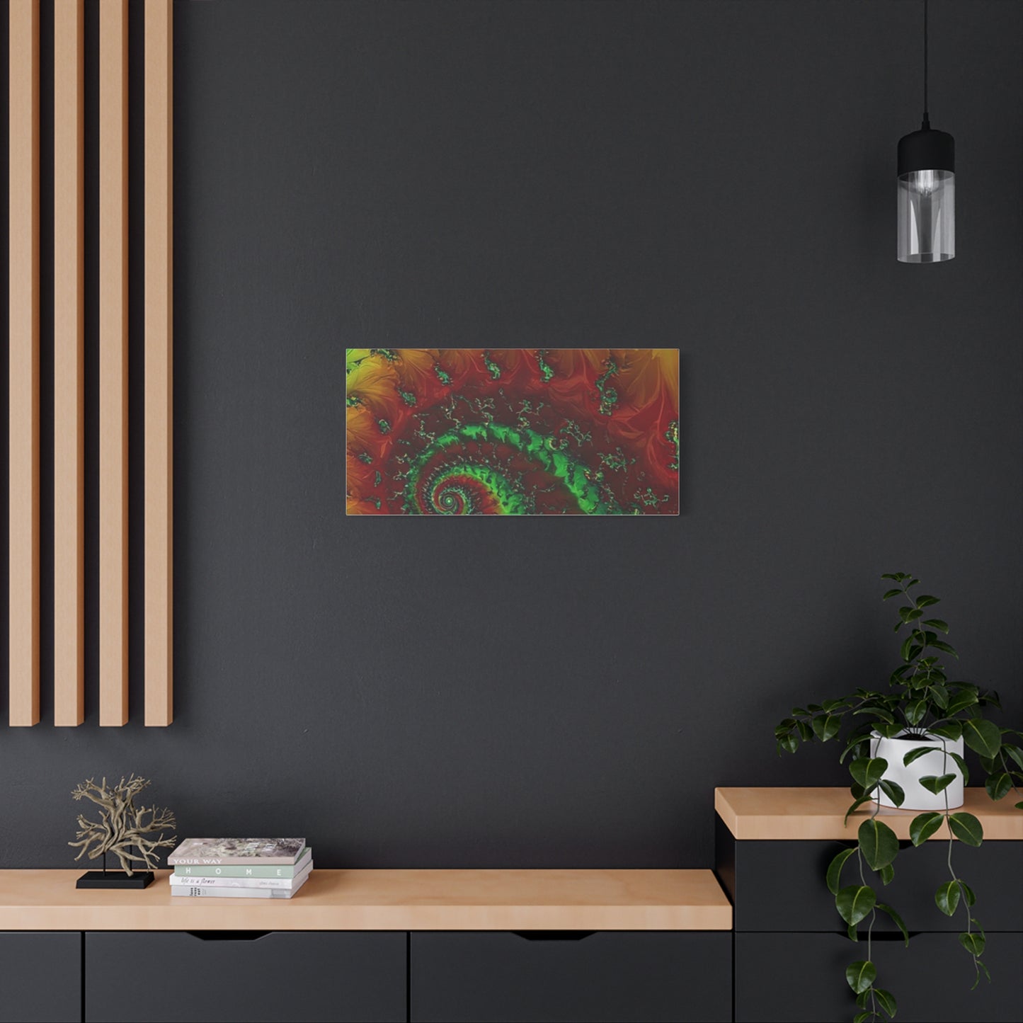 Vibrant Fractal Art Canvas - Green and Red Abstract Wall Decor