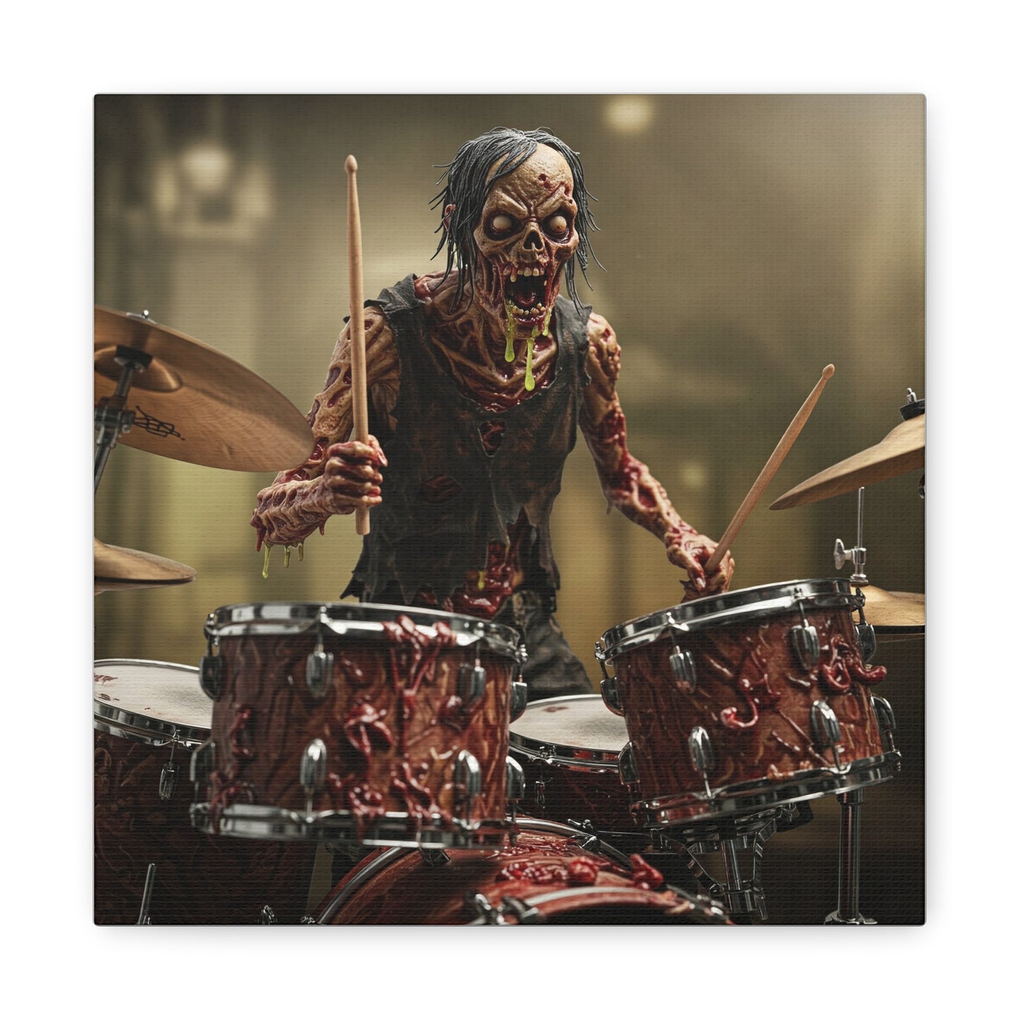 Zombie Drummer Canvas Wall Art - Spooky Horror Decor for Music Lovers