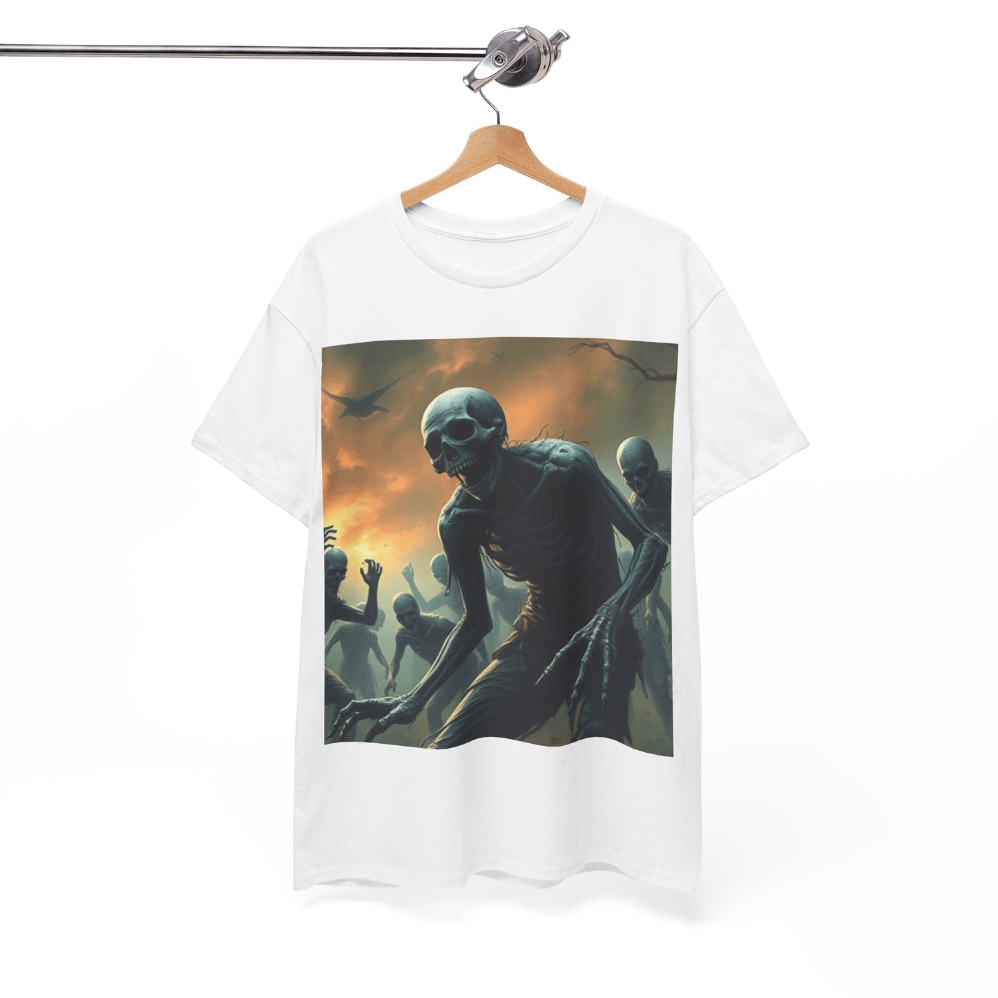UK - Unisex Heavy Cotton Tee - Eerie Skeleton Design for Halloween Enthusiasts