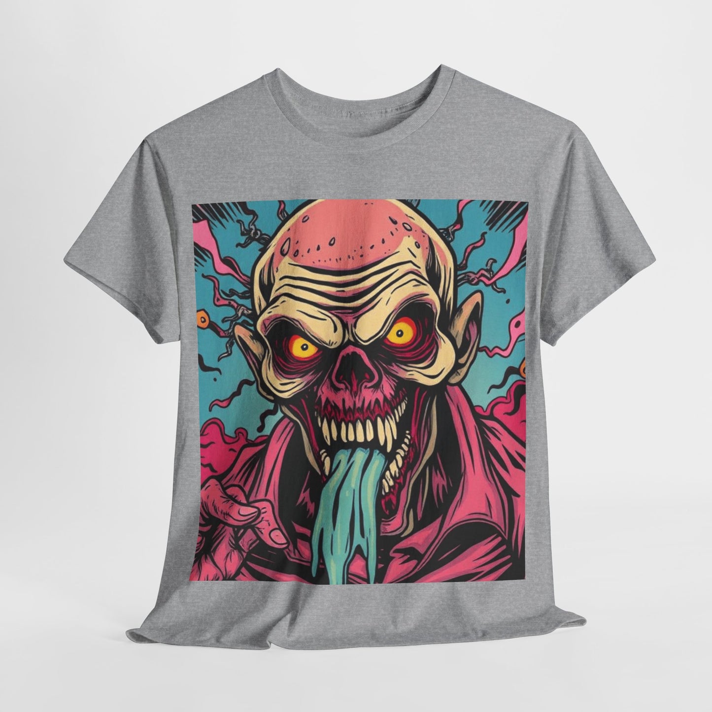 UK - Unisex Heavy Cotton Tee - Retro Zombie Design Graphic Tee for Halloween and Casual Wear