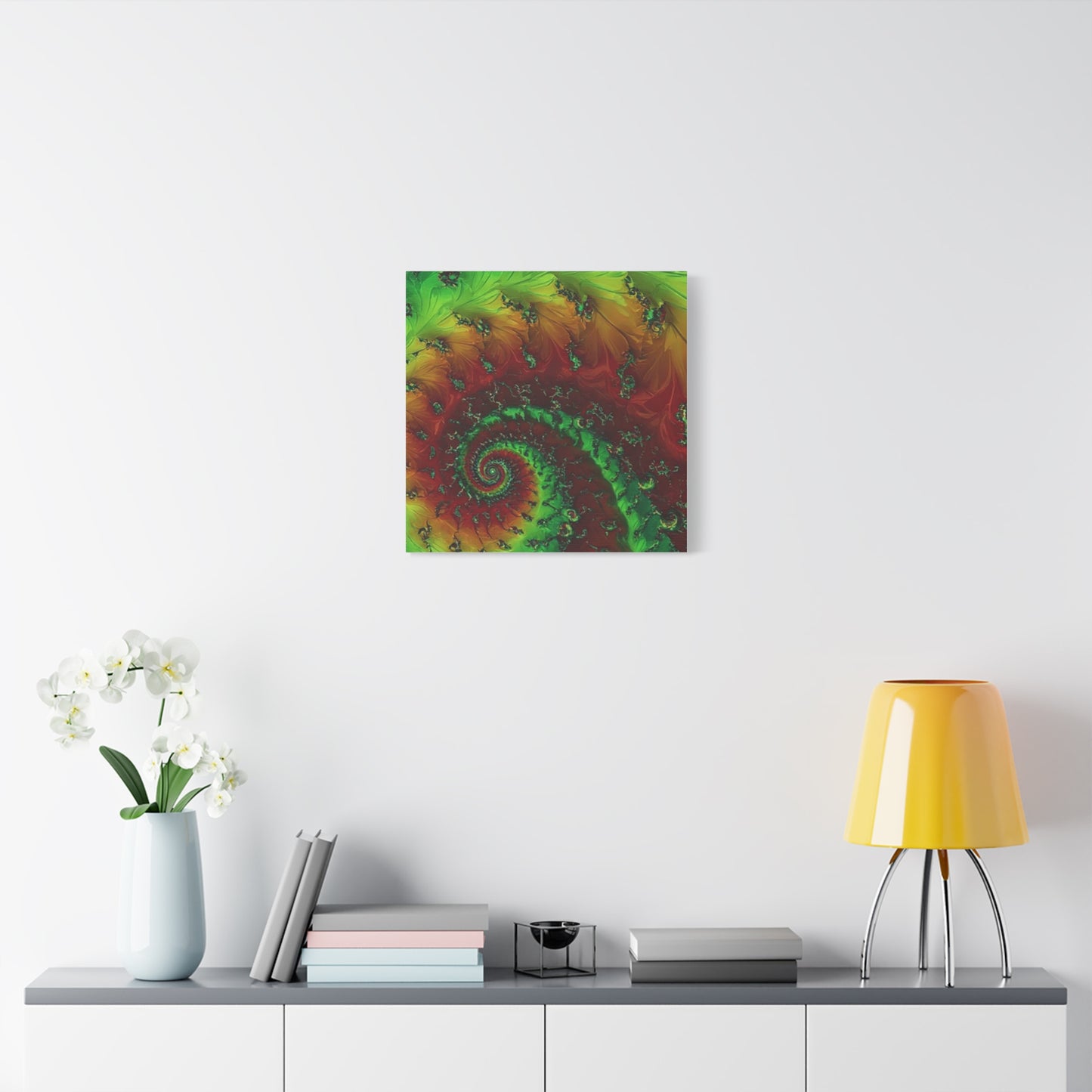 Vibrant Fractal Art Canvas - Green and Red Abstract Wall Decor