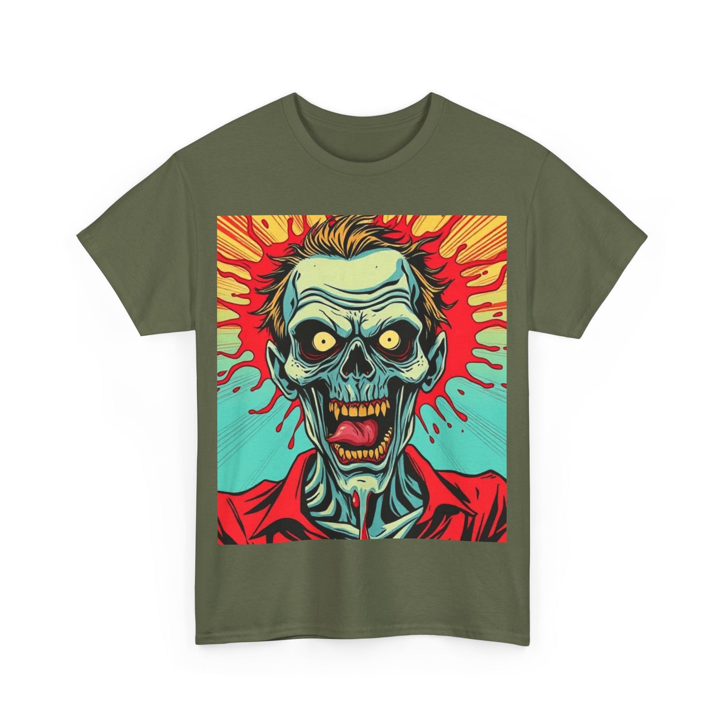 UK - Retro Zombie Graphic Unisex Heavy Cotton Tee - Perfect for Halloween or Horror Fans