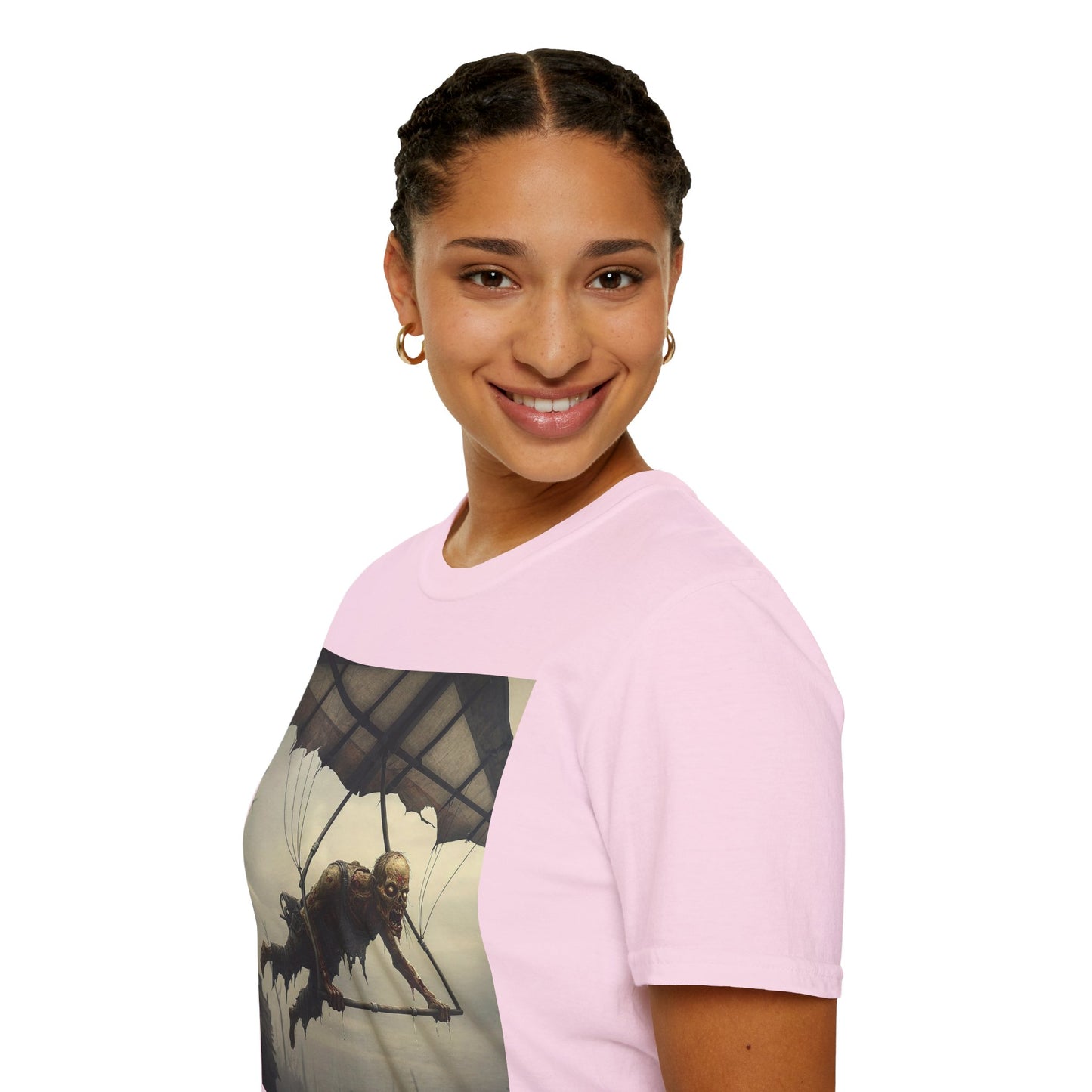 Zombie Parachute Unisex Softstyle T-Shirt - Perfect for Halloween and Horror Fans