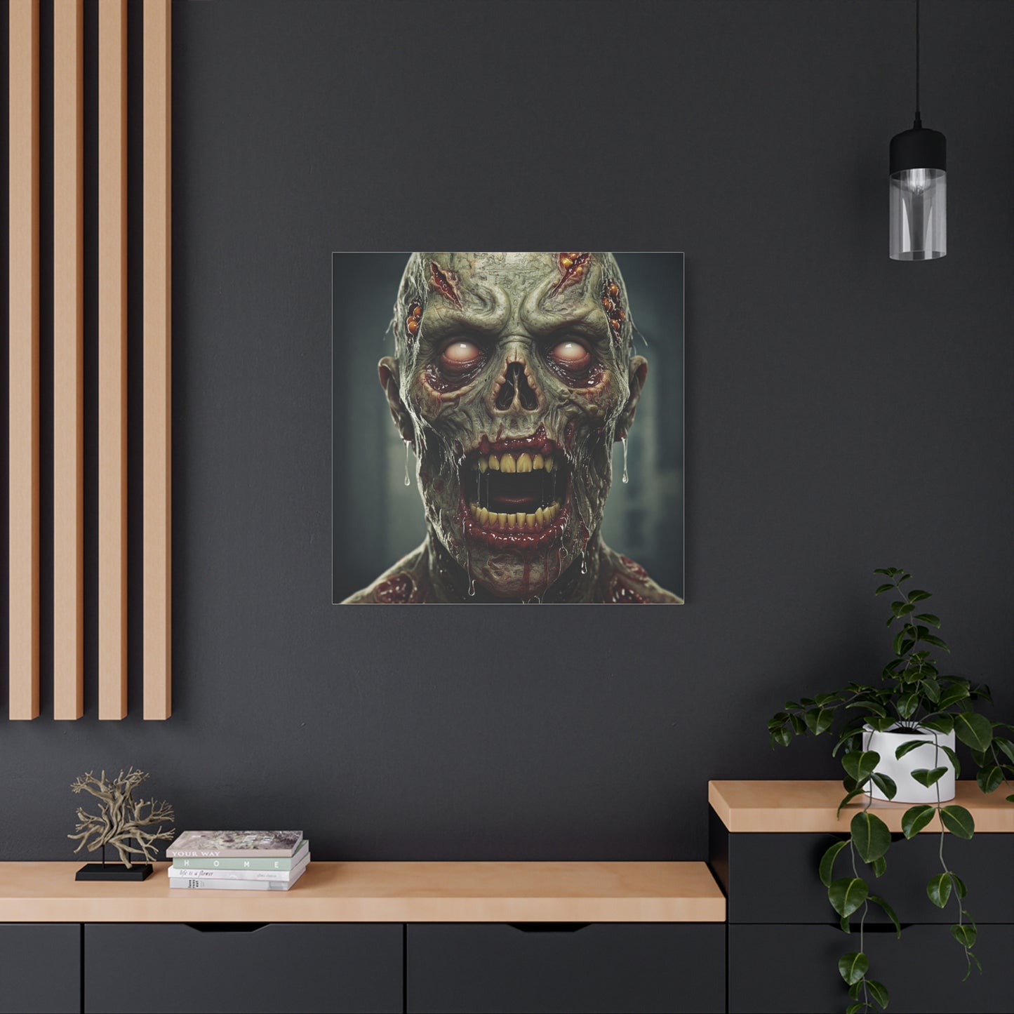 Creepy Zombie Wall Art - Stretched Matte Canvas for Halloween Decor