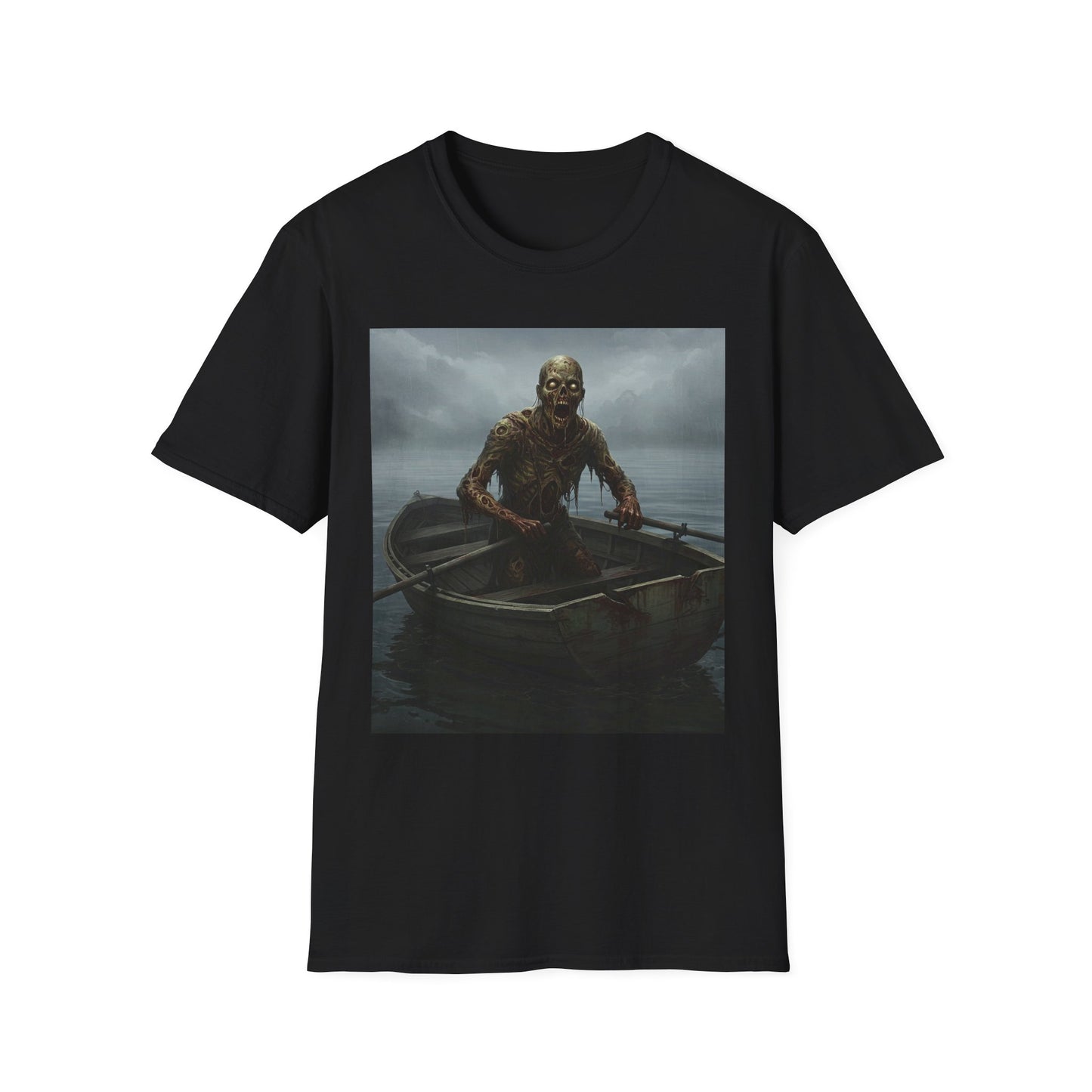 Zombie Rowboat Unisex Softstyle T-Shirt - Spooky Graphic Tee for Halloween Fans