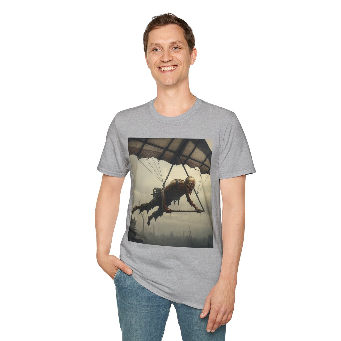 Zombie Parachute Unisex Softstyle T-Shirt - Perfect for Halloween and Horror Fans