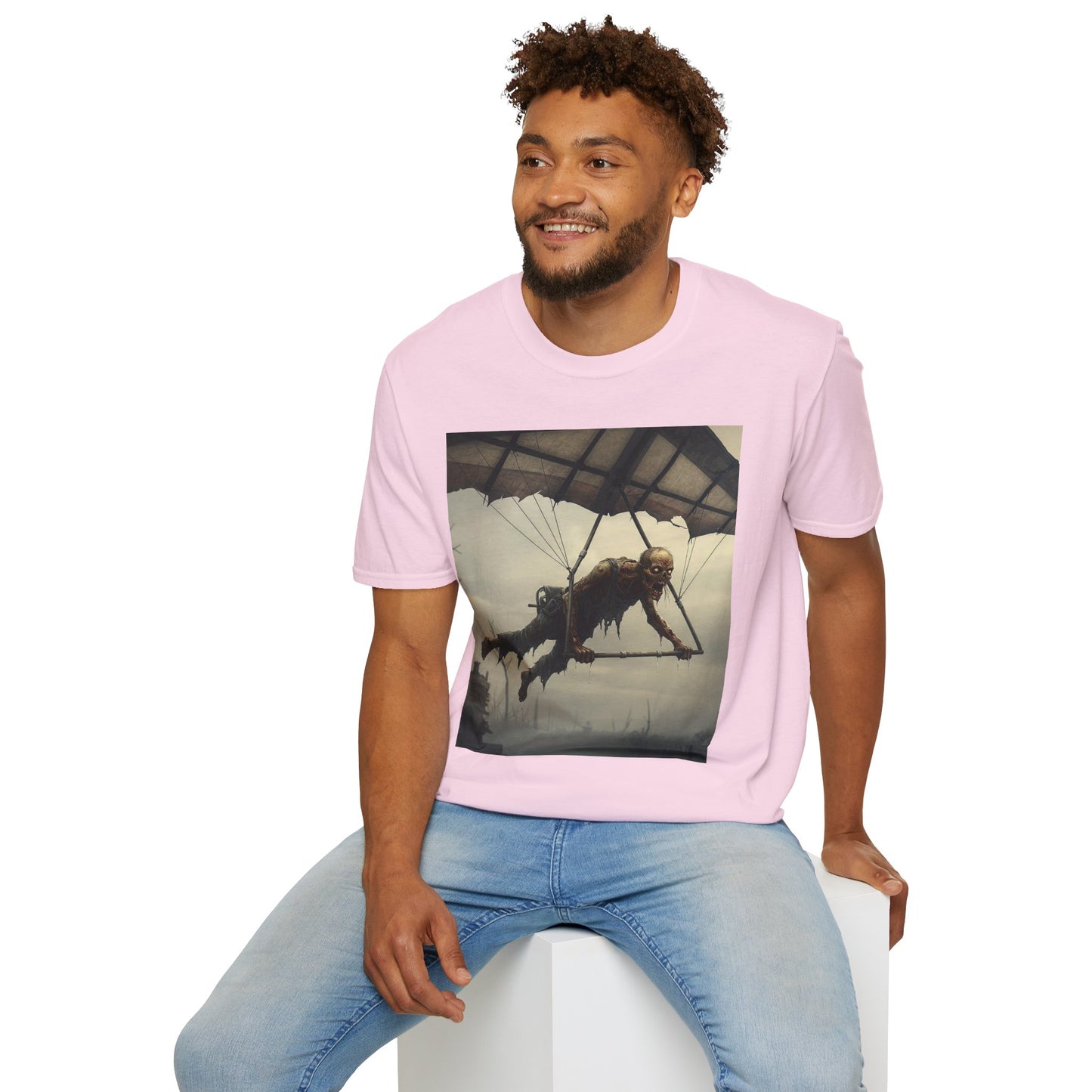 Zombie Parachute Unisex Softstyle T-Shirt - Perfect for Halloween and Horror Fans