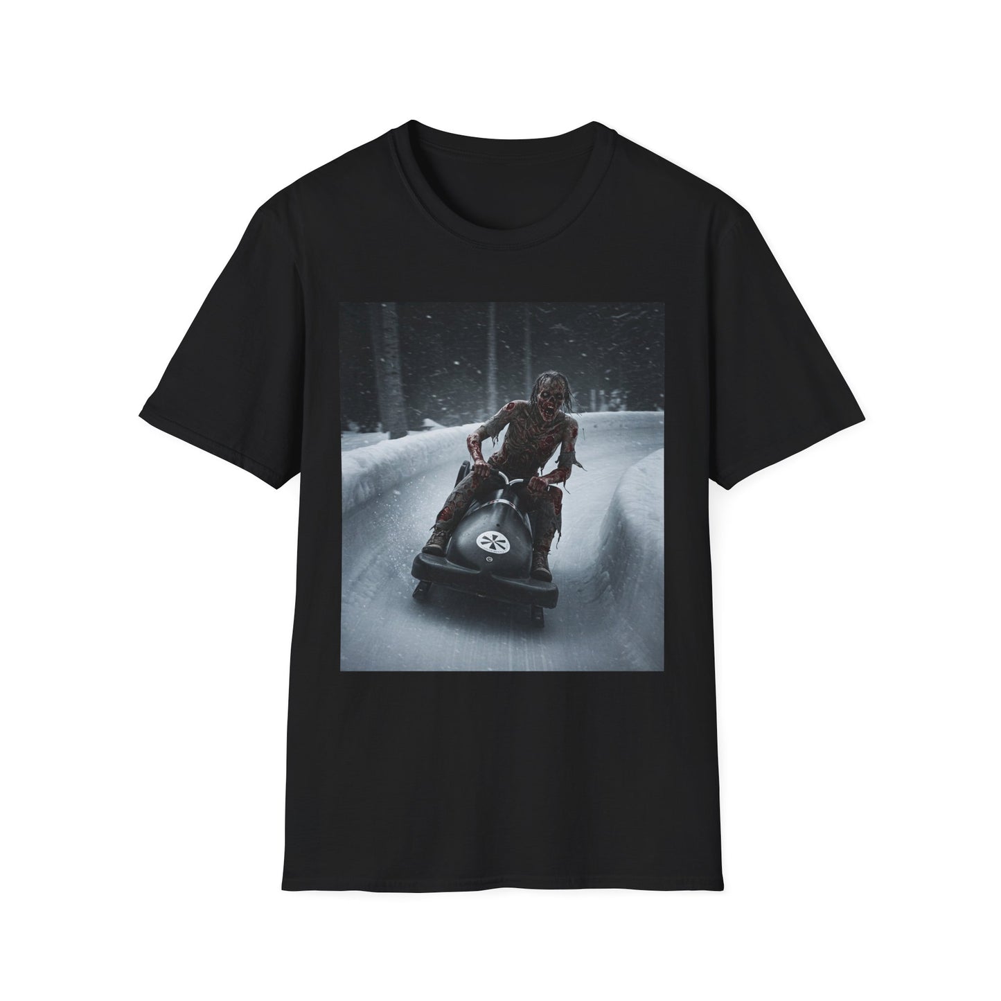 Chilling Winter Fun Apocalyptic Portrait Tee, bold, decaying zombie graphic