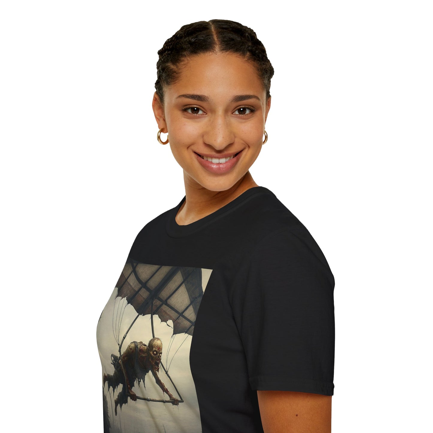 Zombie Parachute Unisex Softstyle T-Shirt - Perfect for Halloween and Horror Fans