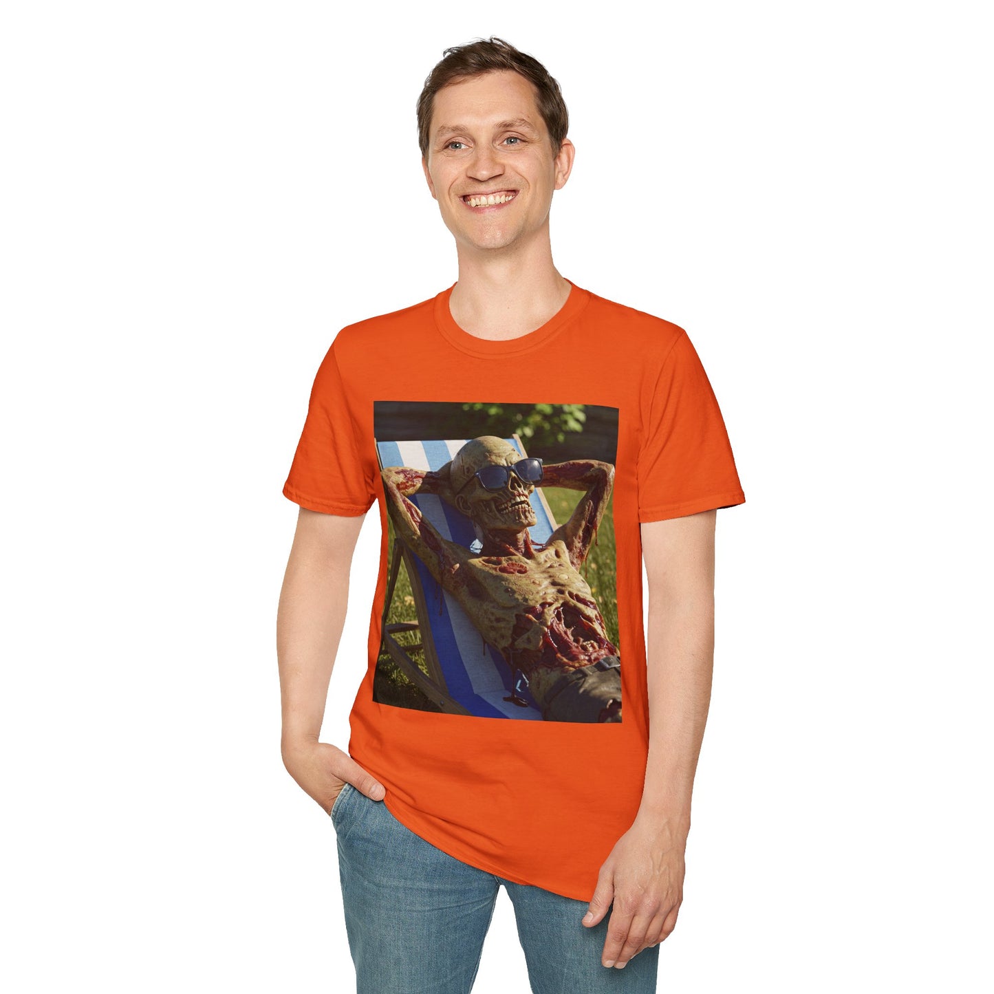 Chillin' Skeleton Unisex Softstyle T-Shirt - Casual Halloween Vibe
