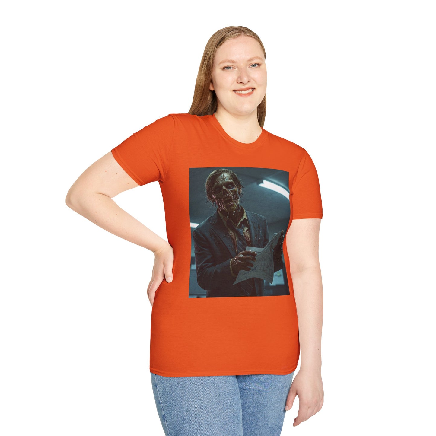 Zombie Horror Unisex Softstyle T-Shirt - Spooky Graphic Tee for Halloween and Horror Lovers