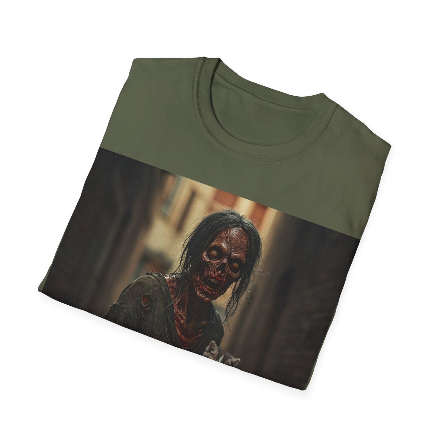 UK - Zombie Cat Lover Apocalyptic Portrait Tee, bold, decaying zombie graphic