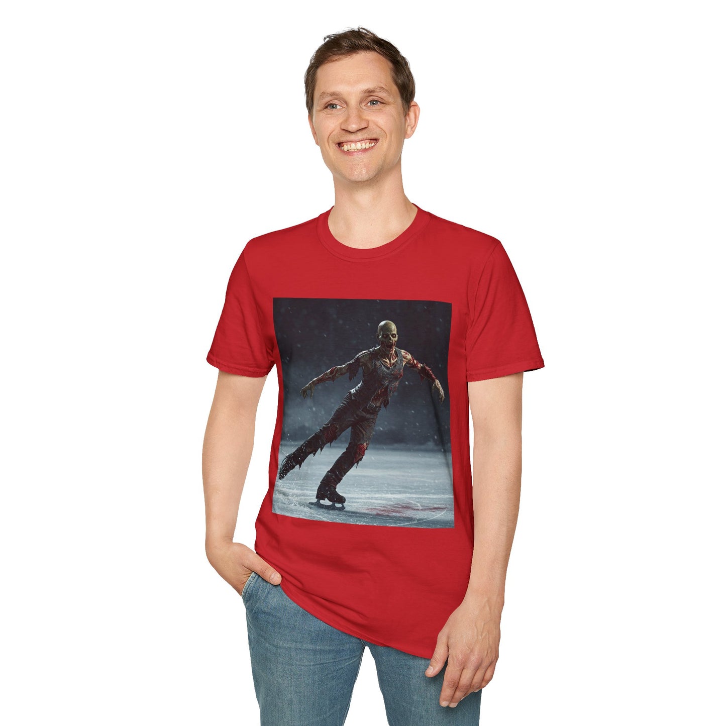 Chilling Thriller Unisex Softstyle T-Shirt - Ice Skating Horror Design