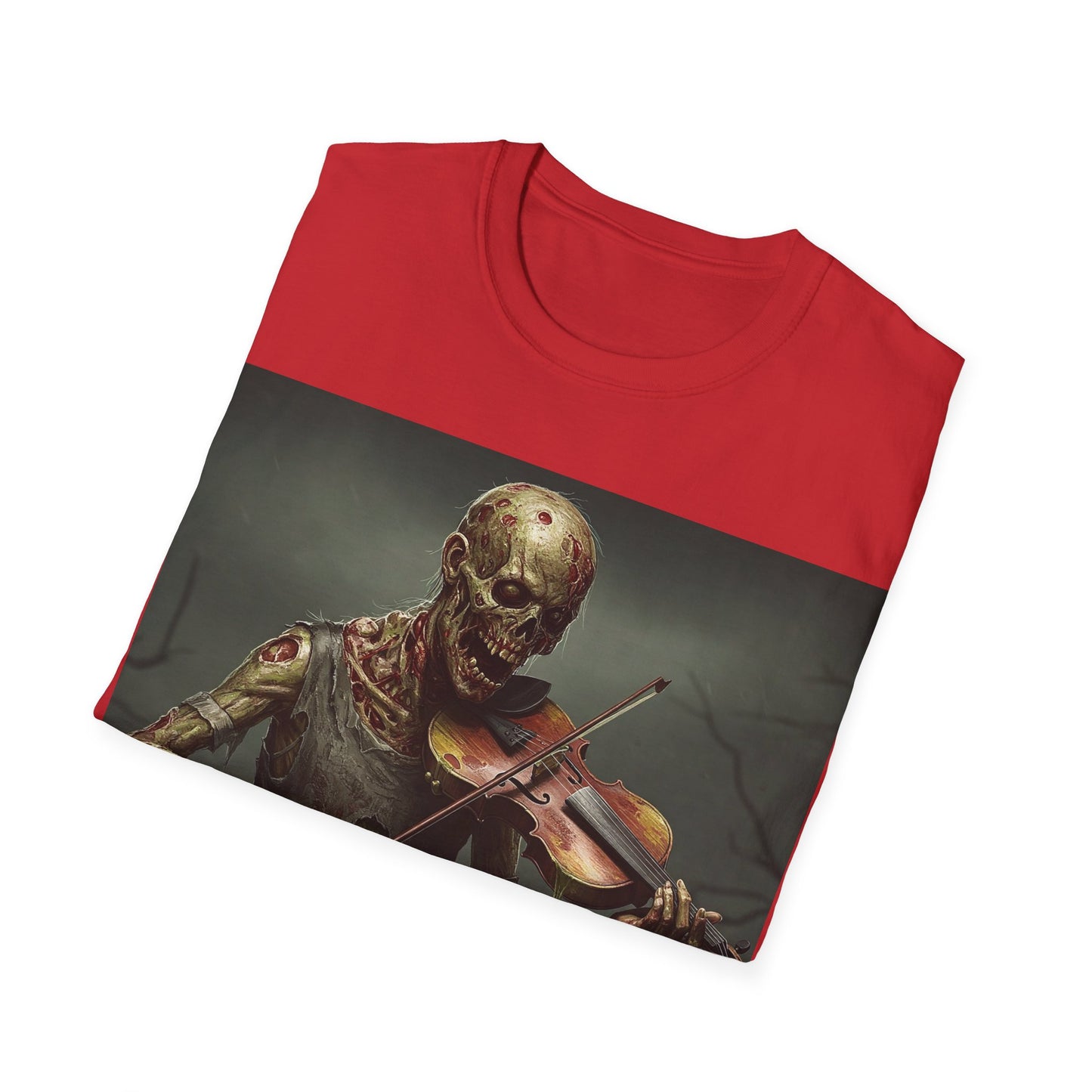 UK - Spooky Zombie Violinist Apocalyptic Portrait Tee, bold, decaying zombie graphic