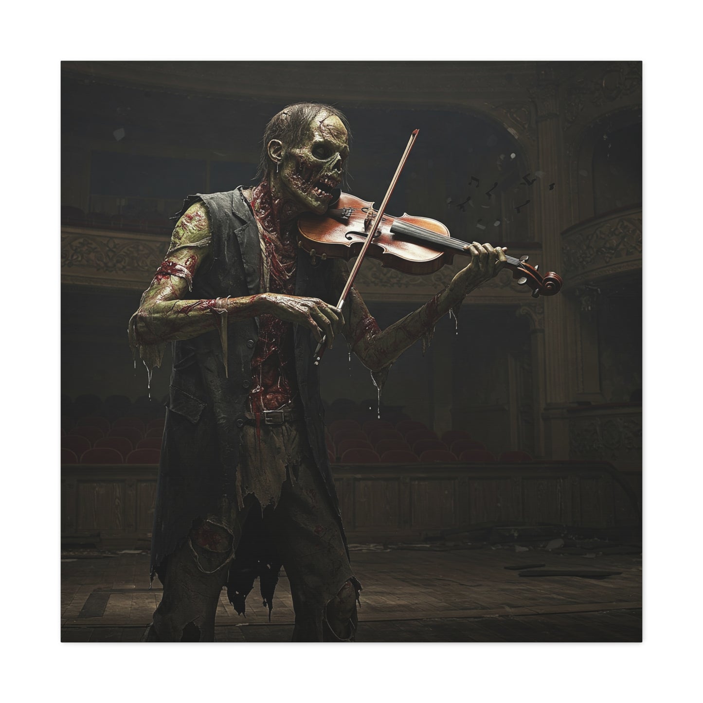 Zombie Violinist Canvas Wall Art - Spooky Home Decor for Halloween