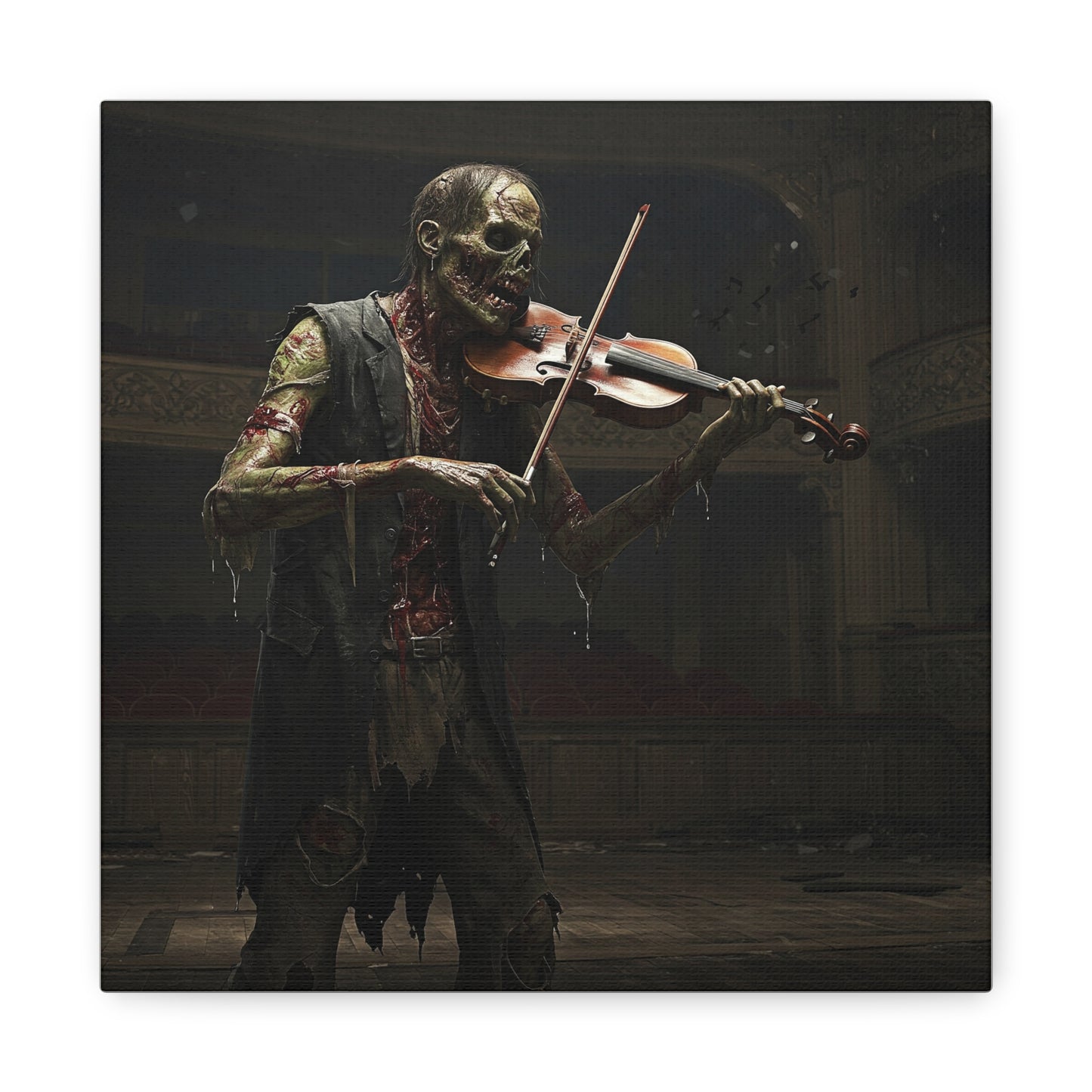 Zombie Violinist Canvas Wall Art - Spooky Home Decor for Halloween