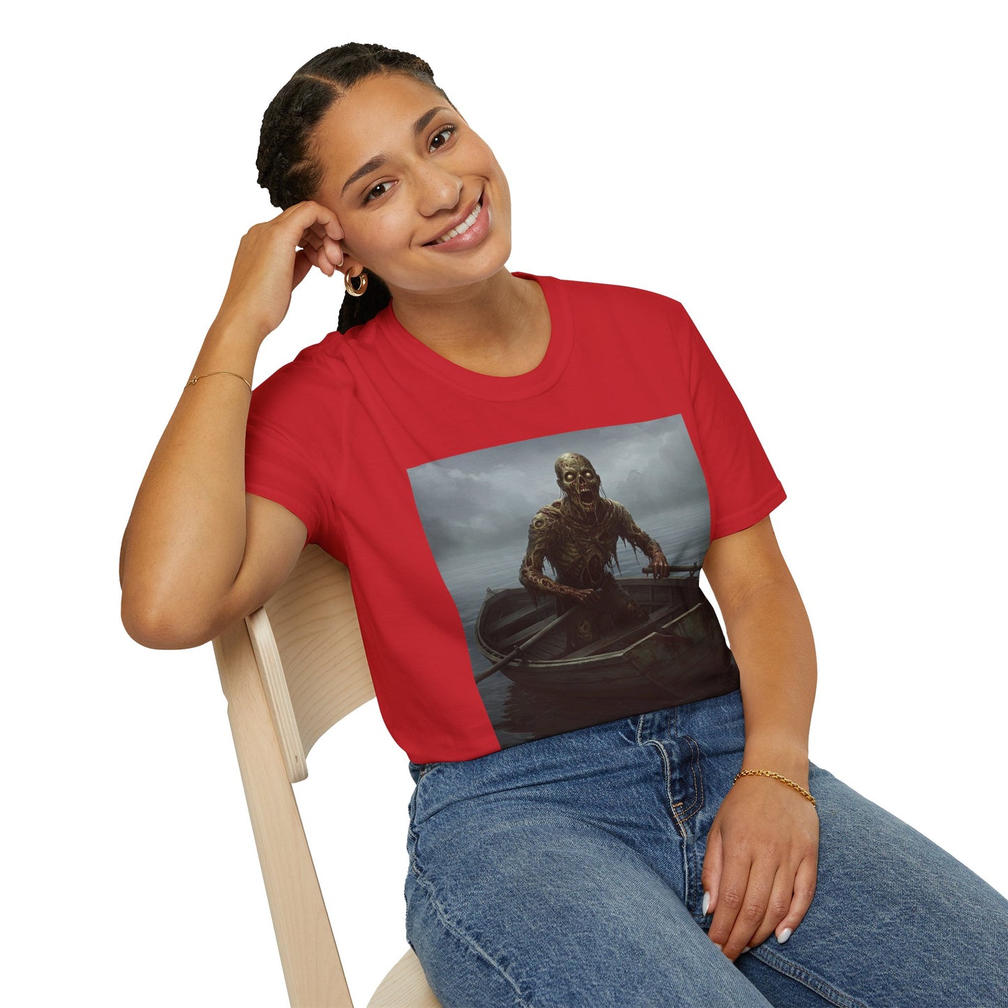 Zombie Rowboat Unisex Softstyle T-Shirt - Spooky Graphic Tee for Halloween Fans