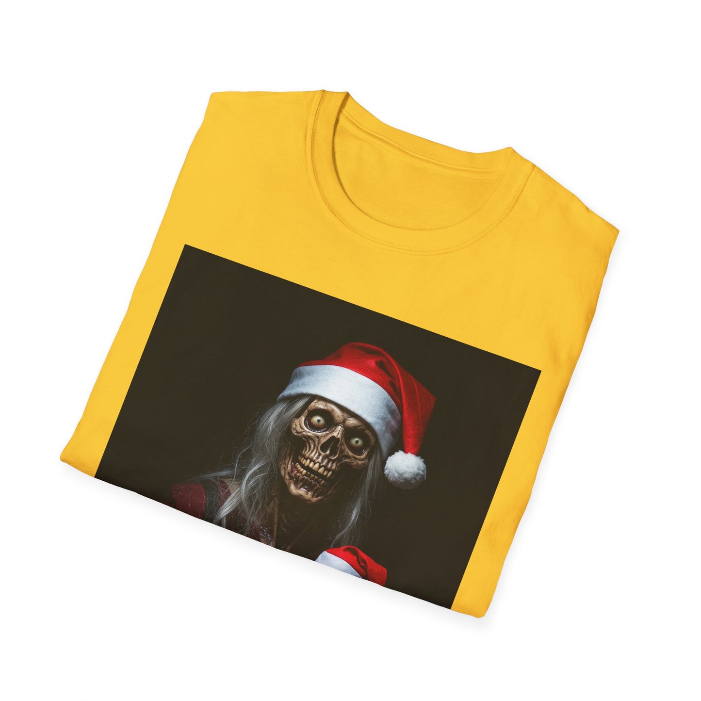 Cat Funny Skeleton Santa Apocalyptic Portrait Tee, bold, decaying zombie graphic