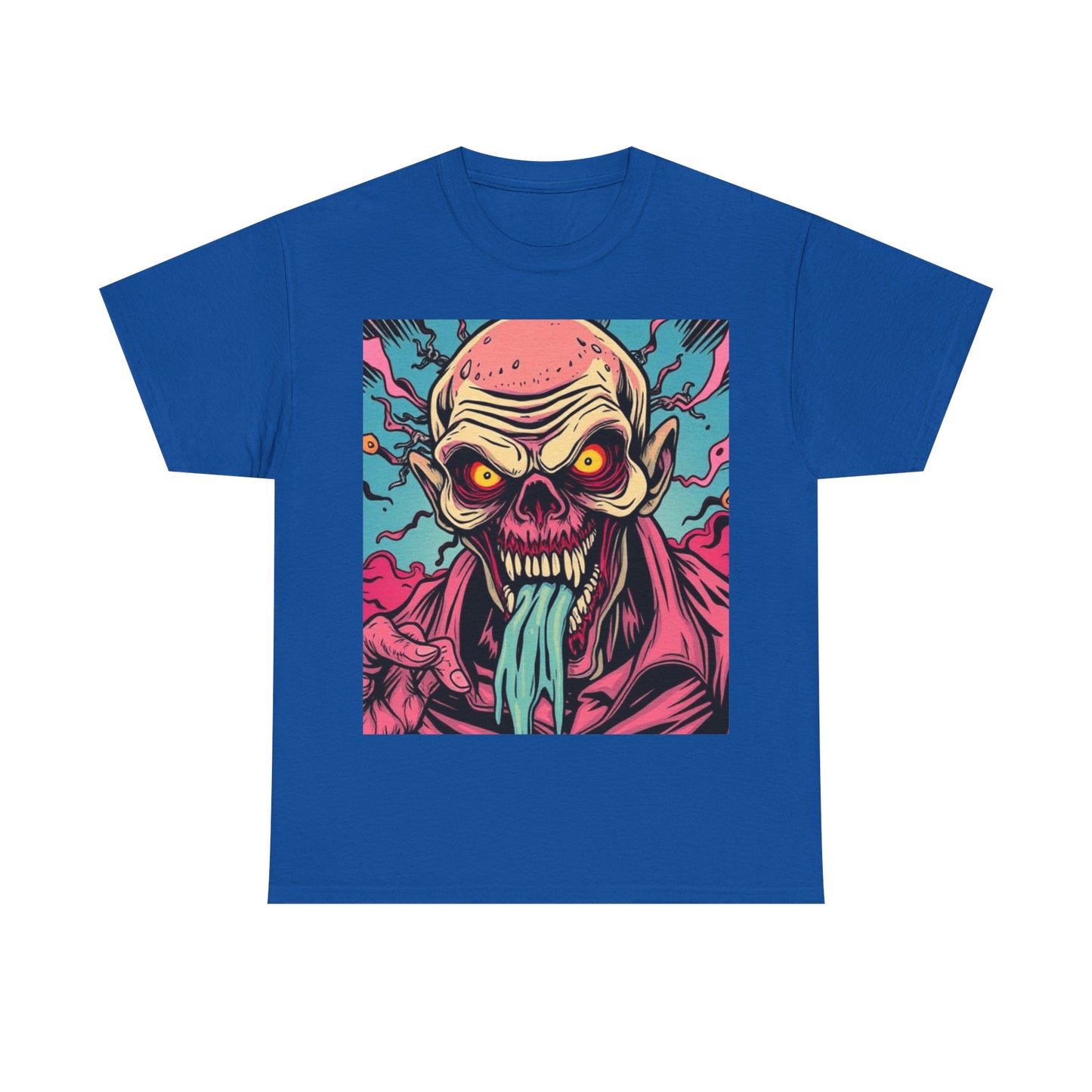 UK - Unisex Heavy Cotton Tee - Retro Zombie Design Graphic Tee for Halloween and Casual Wear