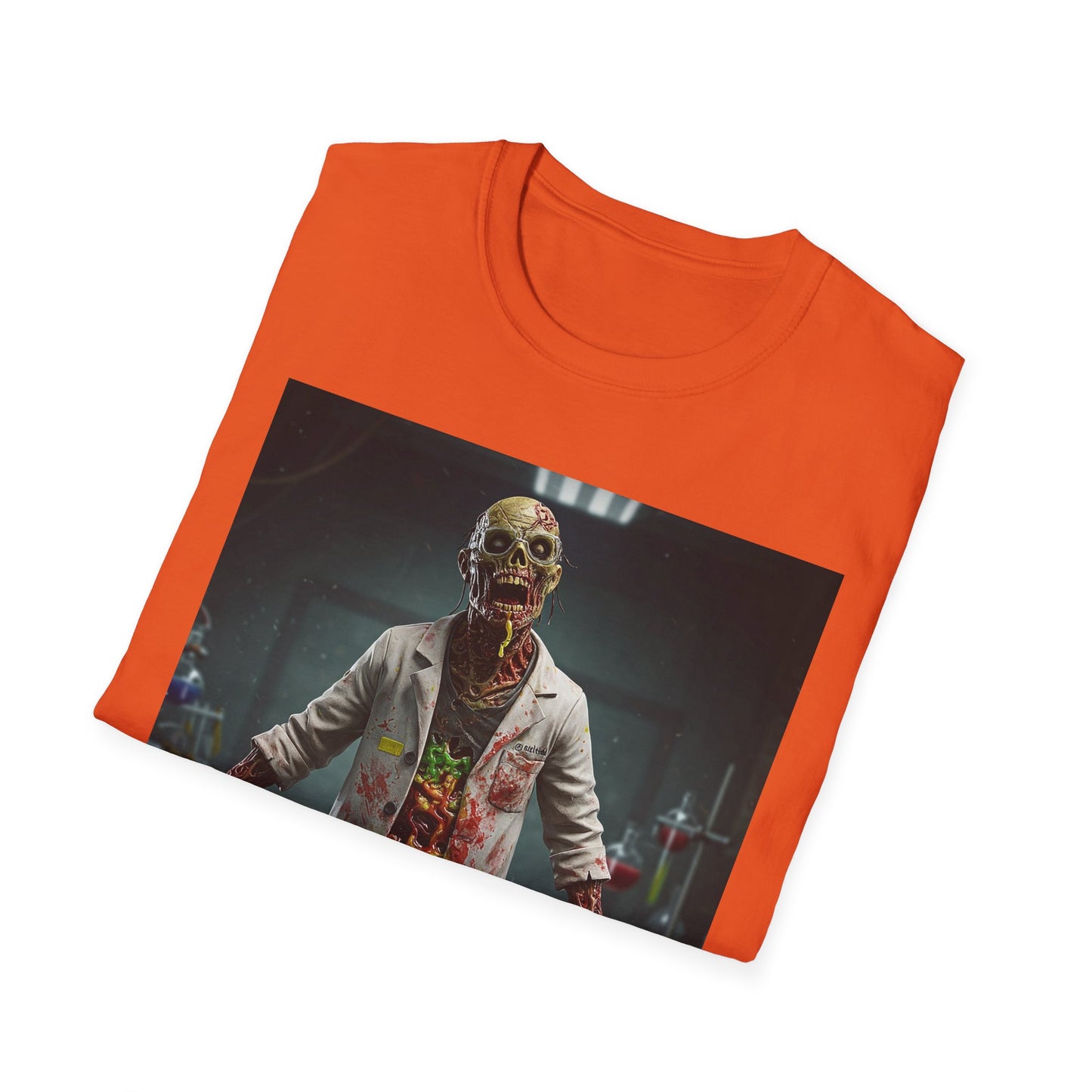 Zombie Scientist Unisex Softstyle T-Shirt - Perfect for Halloween and Horror Fans
