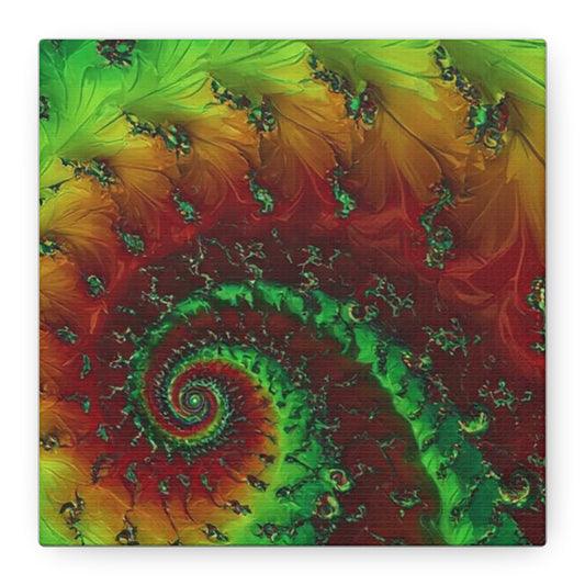 Vibrant Fractal Art Canvas - Green and Red Abstract Wall Decor